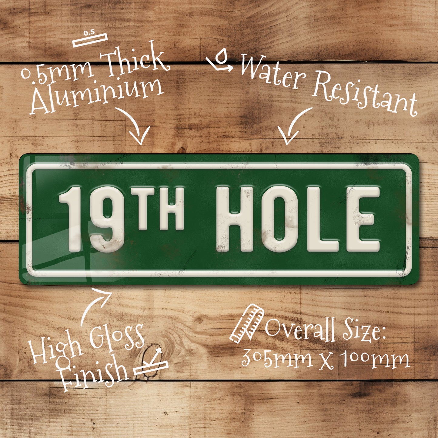 19th Hole Golf Metal Sign Plaque Golfing Home Pub Bar Decor - 100x305mm
