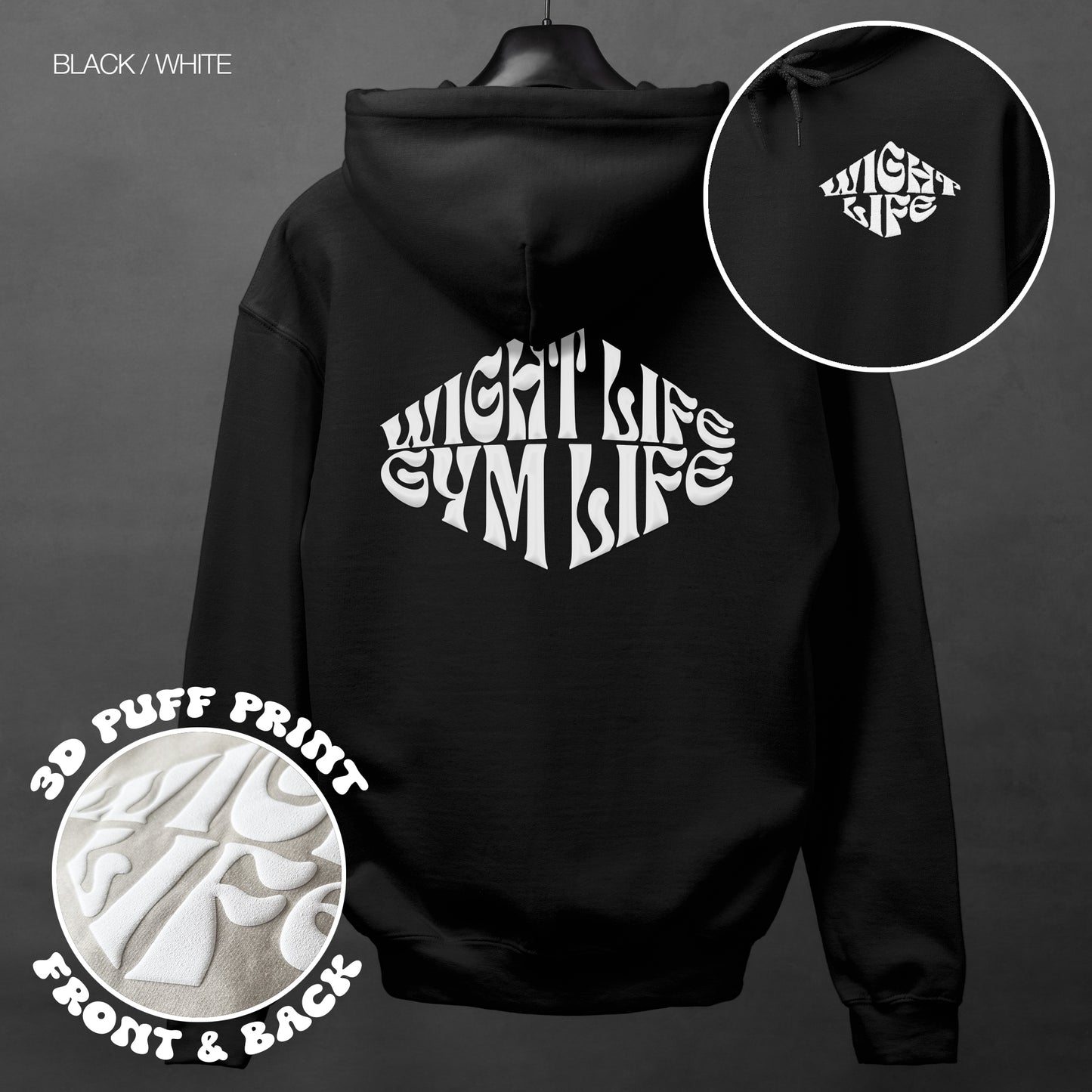 Wight Life Hoodie - PUFF PRINT - Gym Life