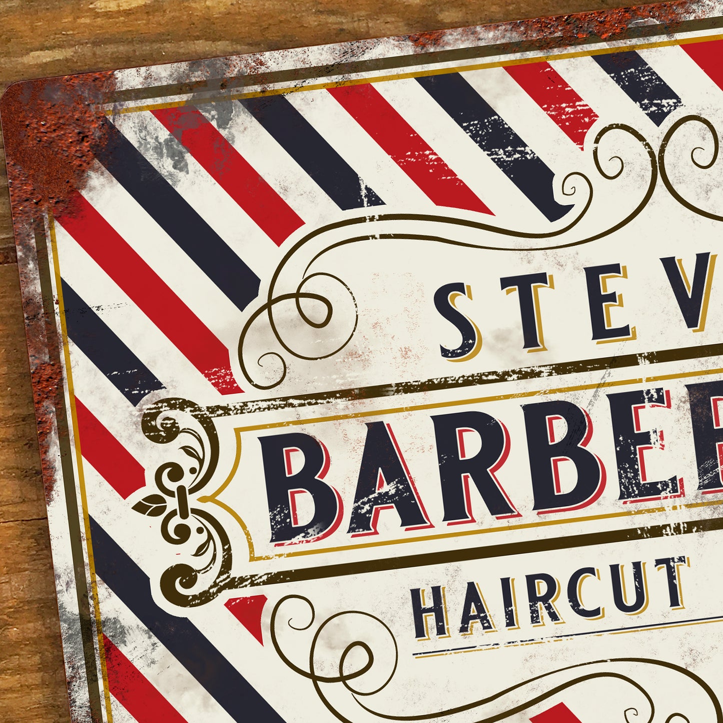 Vintage Retro Barber Shop Metal Sign - Personalised Gift close 1