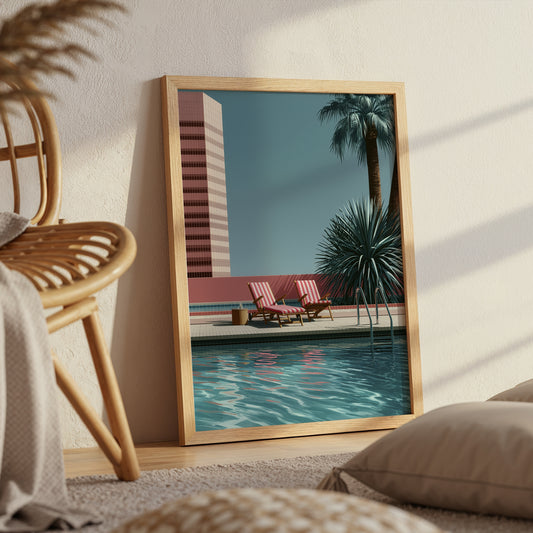 Retro Poolside Wall Art Print, Mid Century Swimming Pool Poster, Palm Tree Art, Summer Holiday Decor, Colourful Pool Print A4 A3 A2 A1 DH02