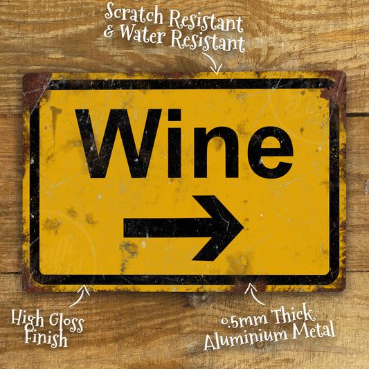 Wine Metal Sign Vintage Style Bar Decor Rustic Arrow Road Sign Aluminium Wall Plaque
