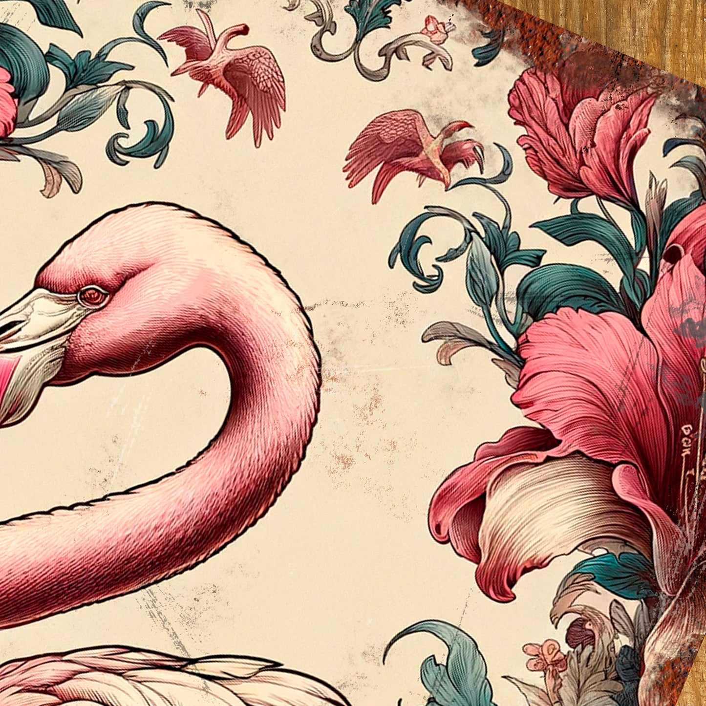 Pink Flamingo Vintage Metal Wall Art Sign Close 3