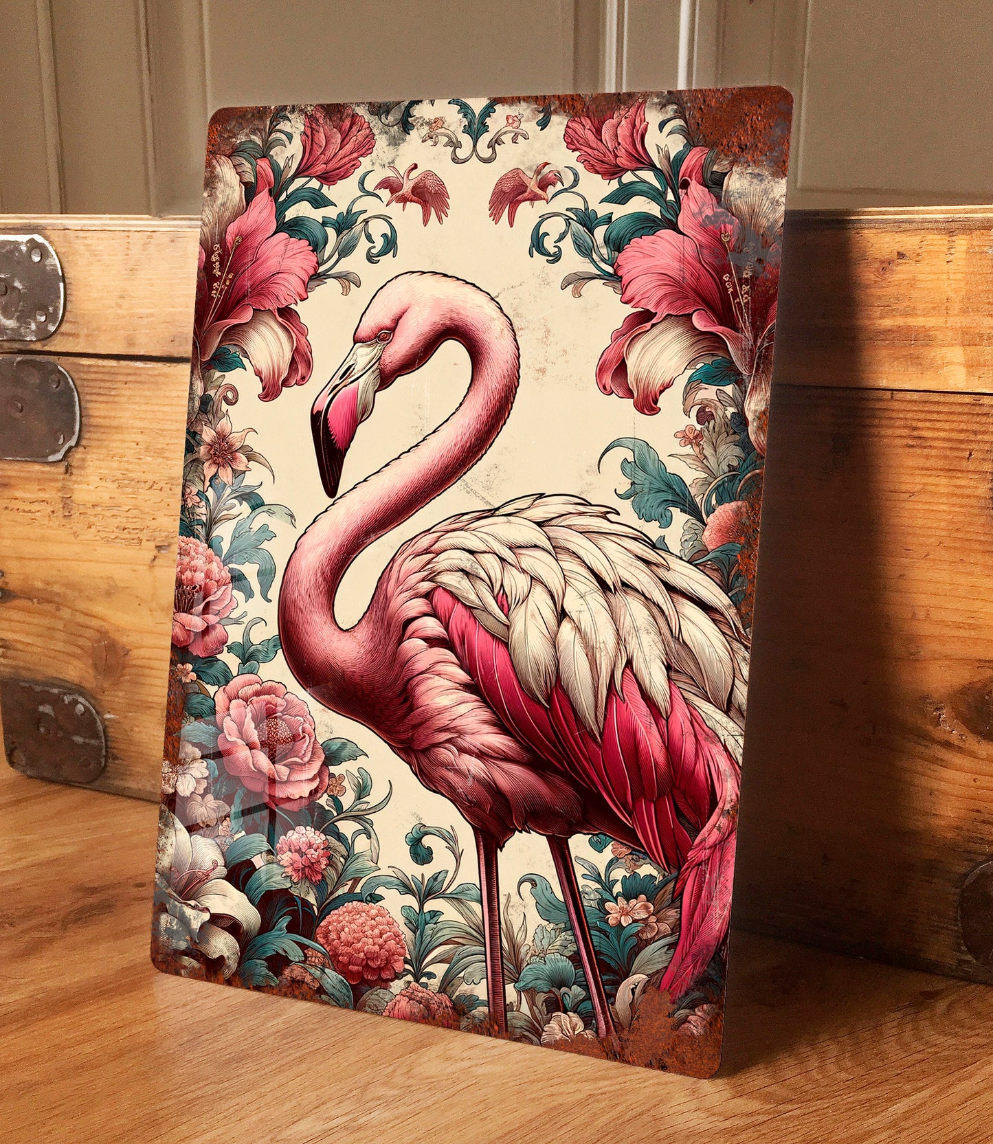 Pink Flamingo Vintage Metal Wall Art Sign