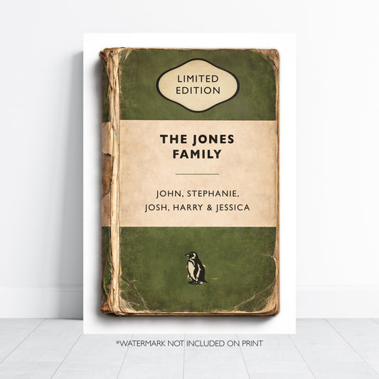 Personalised Family Vintage Penguin Book Cover Print - Add your Surname and names