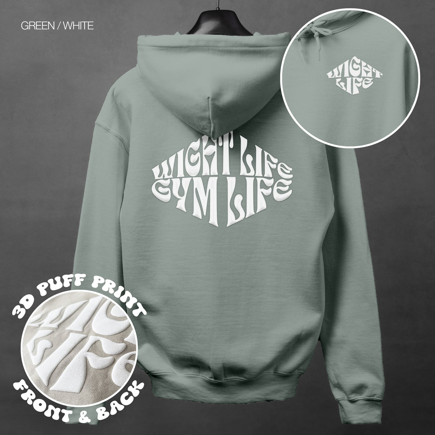 Wight Life Hoodie - PUFF PRINT - Gym Life