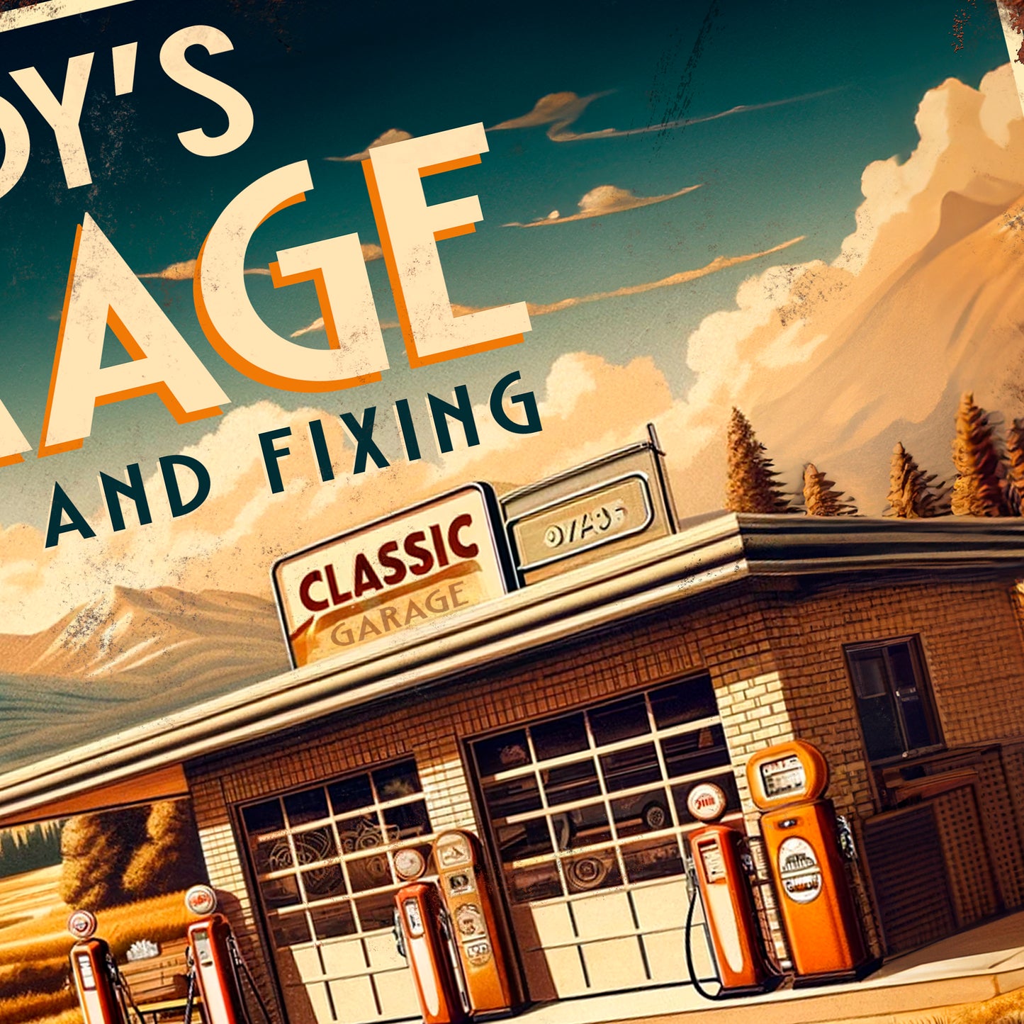 Personalised Retro Garage Art Deco Metal Sign - Vintage Mechanics Gift 200x305mm