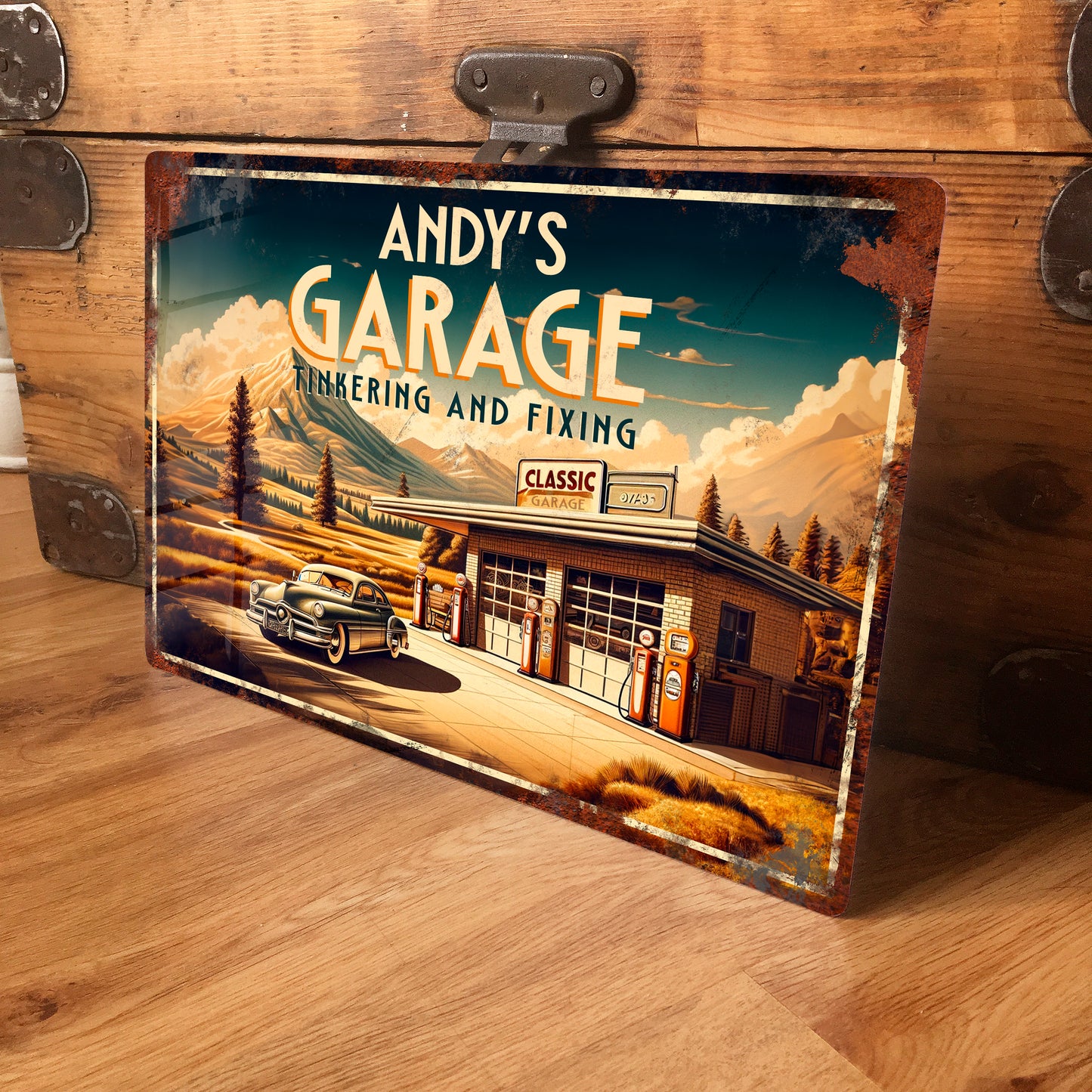Personalised Retro Garage Art Deco Metal Sign - Vintage Mechanics Gift 200x305mm