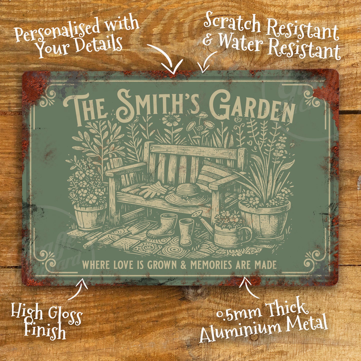 Personalised Garden Metal Sign Door Wall Vintage Decor 200x305mm