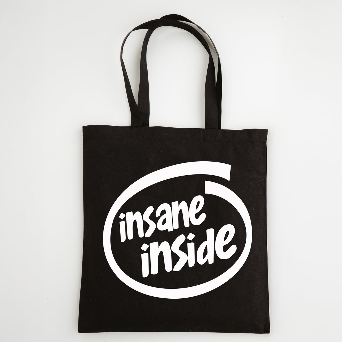 Funny Slogan Tote Bag – “Insane Inside” Computer Icon Shopping Bag
