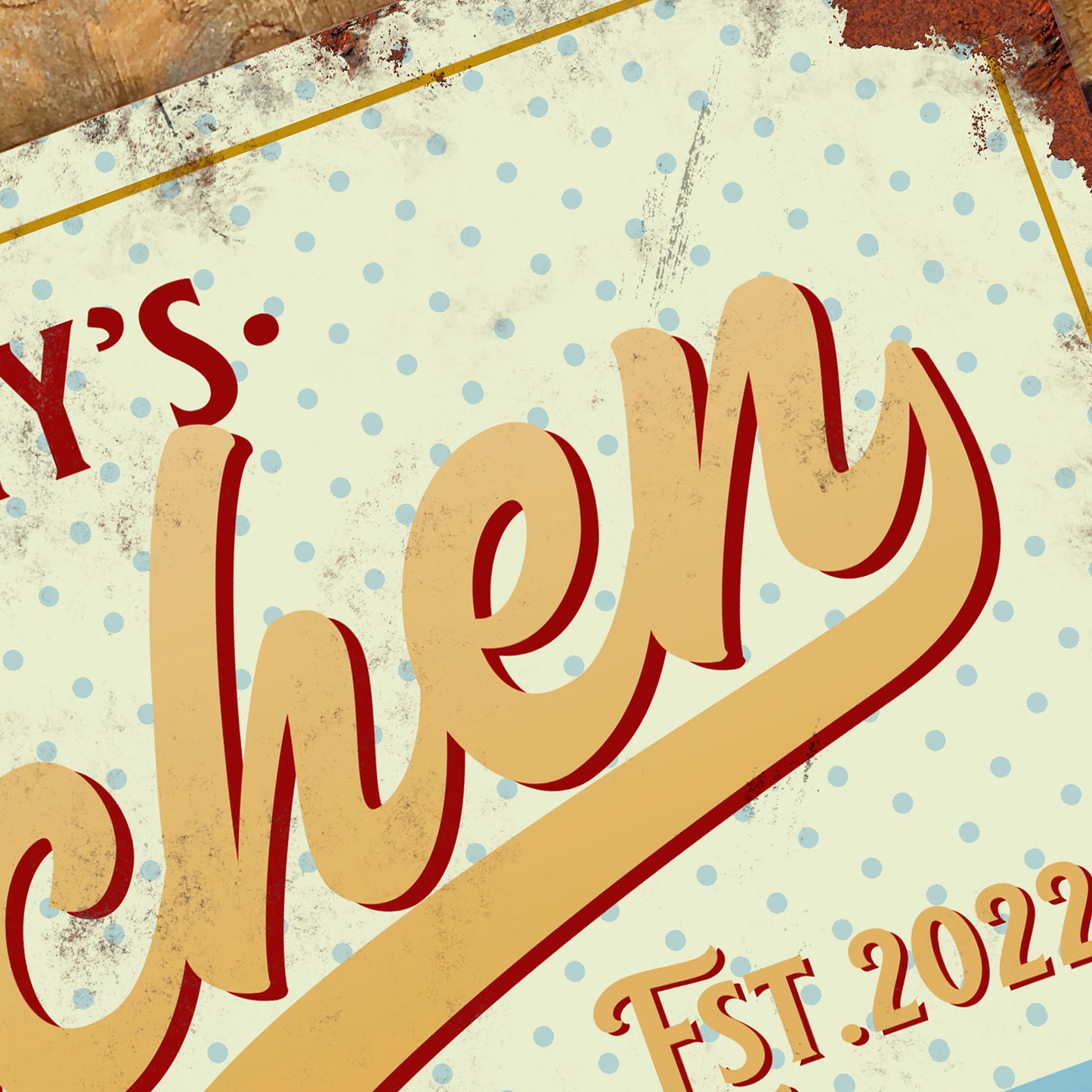 Personalised Kitchen Sign Metal 1950s Custom Door Wall Sign Vintage 200x305mm