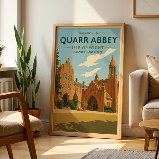 Quarr Abbey Isle of Wight Print Vintage Travel Poster UK Landmark Wall Art Church Architecture Decor Retro A4 A3 A2 A1 Unframed