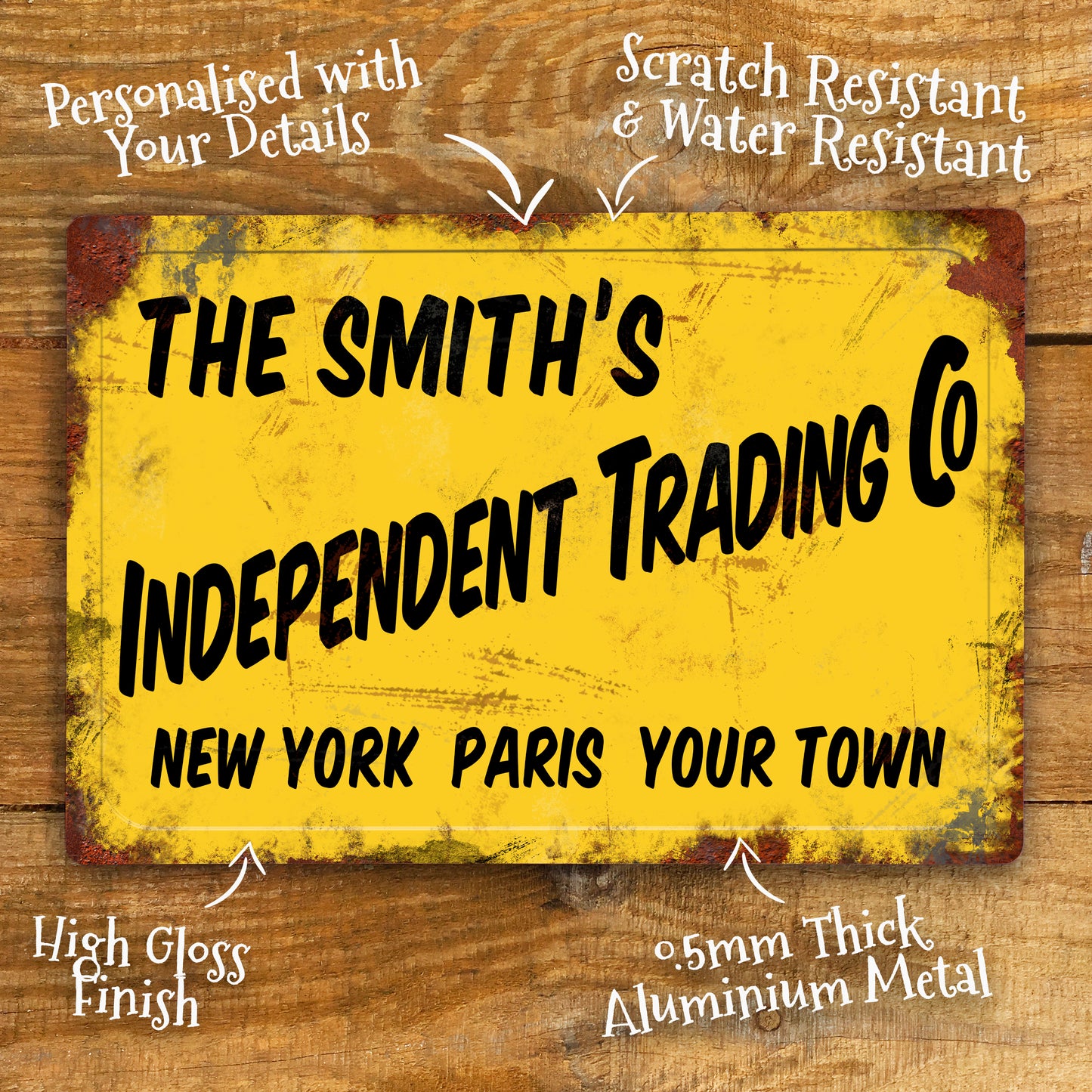 Personalised Only Fools Sign Gift. Yellow Metal Door Wall Sign 200x305mm