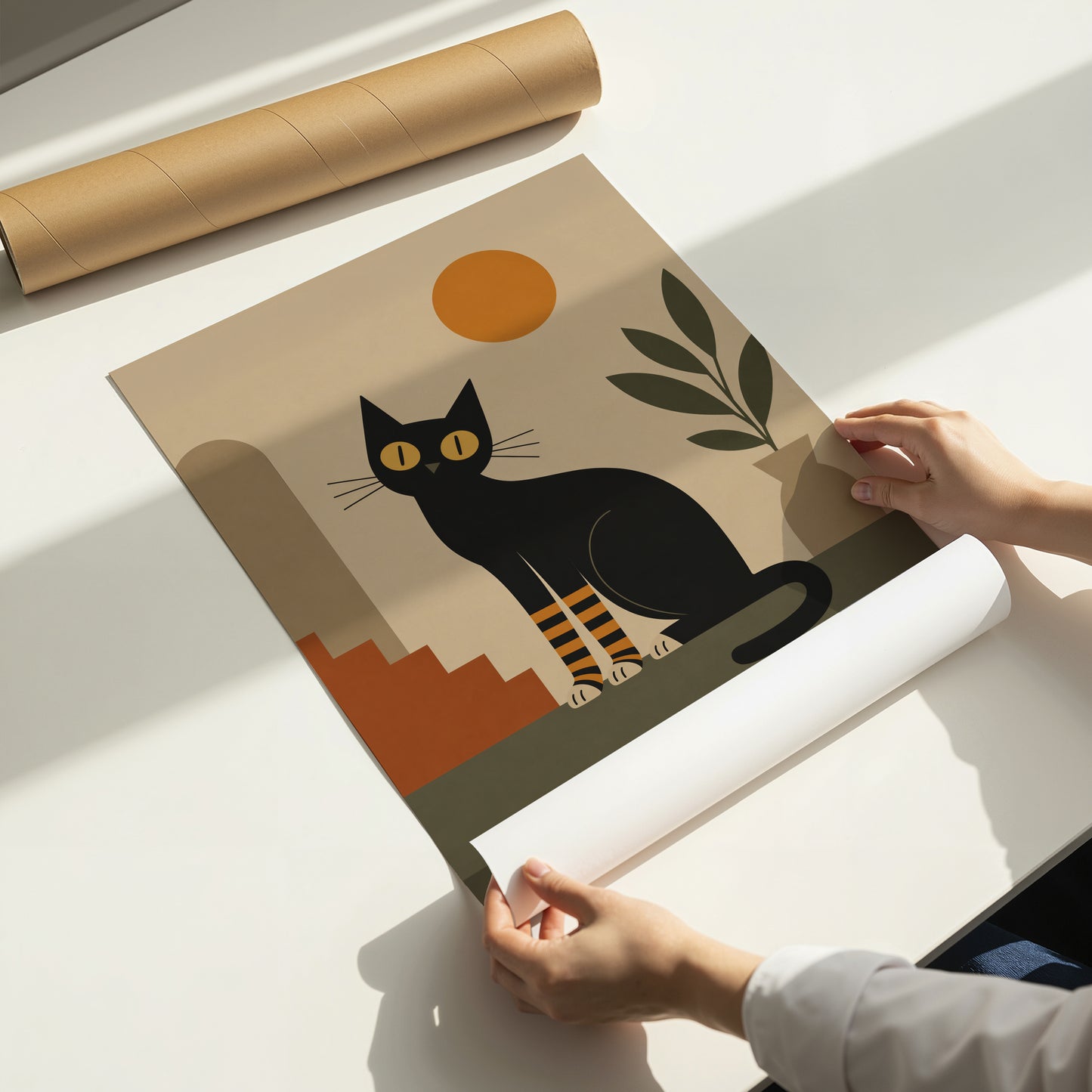 Black Cat Tiger Feet Print Mid Century Modern Wall Art Minimalist Cat Poster Retro Home Decor Cat Lover Gift Abstract Illustration