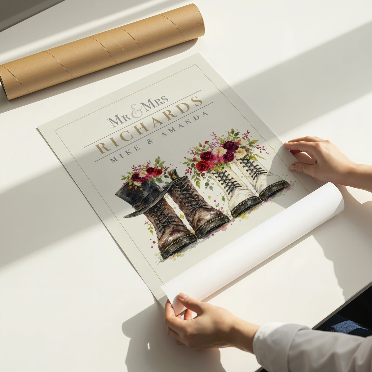 Personalised Alternative Wedding Boots Print – Floral Wedding & Anniversary Wall Art