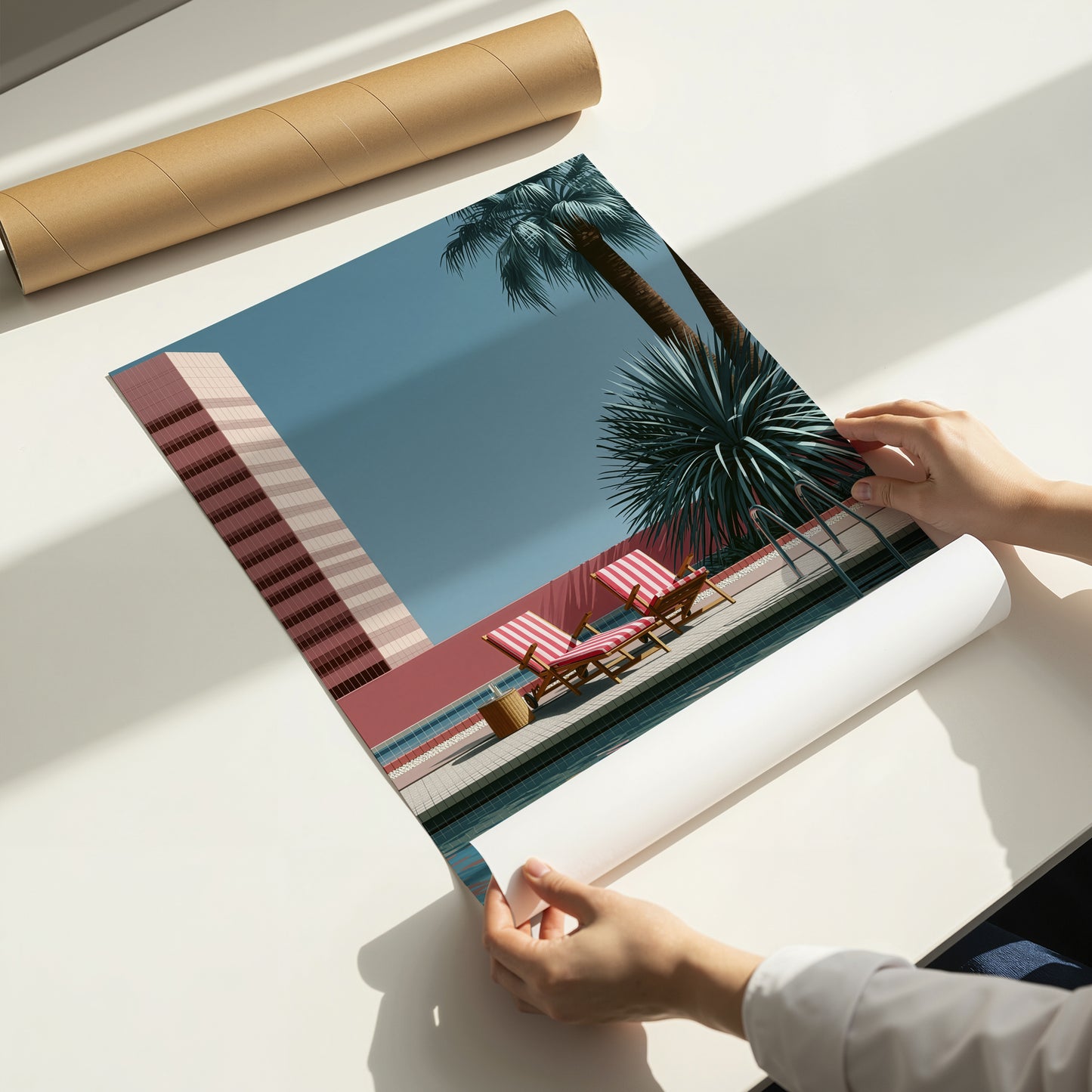 Retro Poolside Wall Art Print, Mid Century Swimming Pool Poster, Palm Tree Art, Summer Holiday Decor, Colourful Pool Print A4 A3 A2 A1 DH02