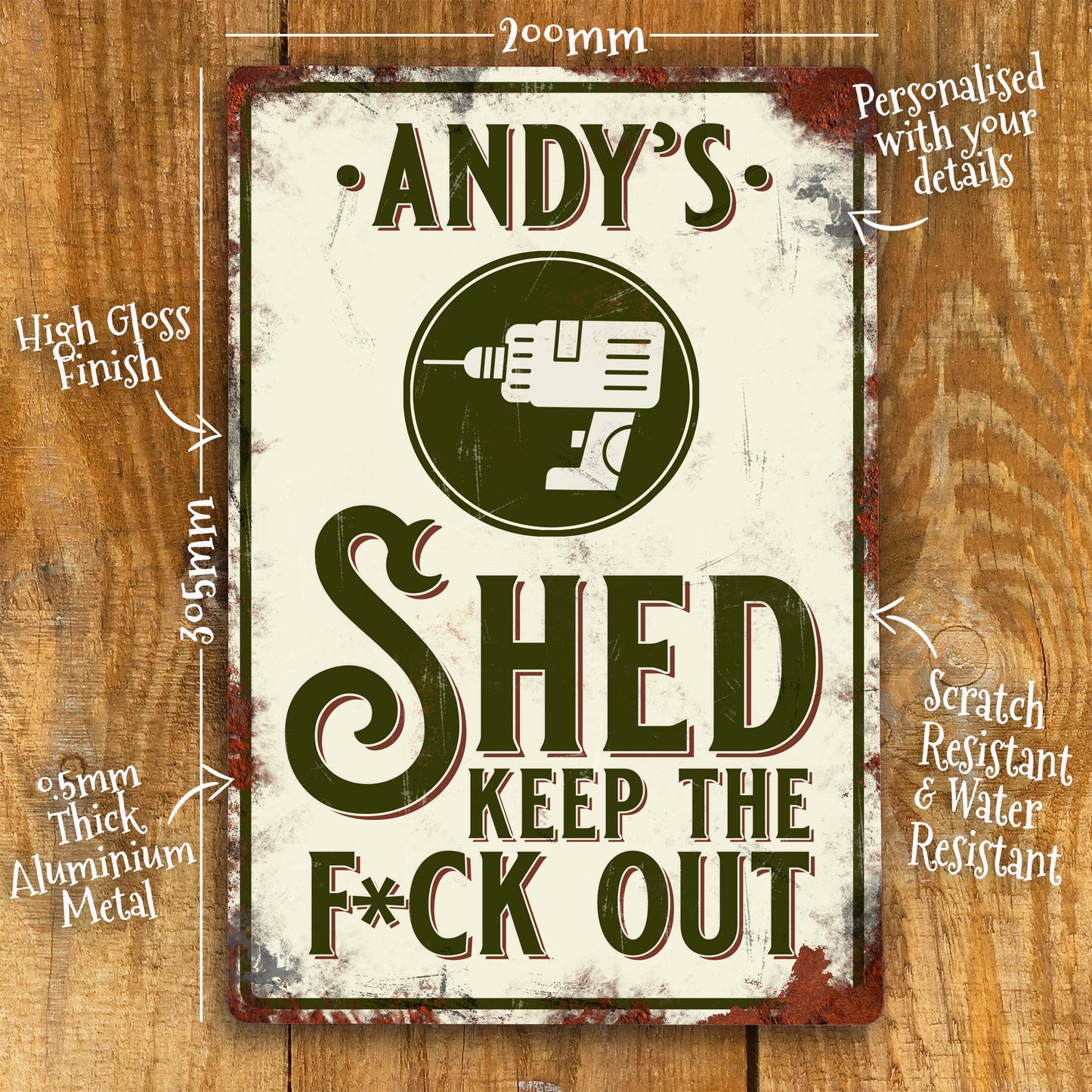 Personalised Tool Shed Vintage Sign details