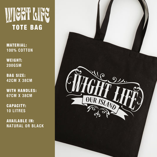 Wight Life Tote Bag - Black or Natural Isle of Wight Shopping Bag - Tattoo Crest
