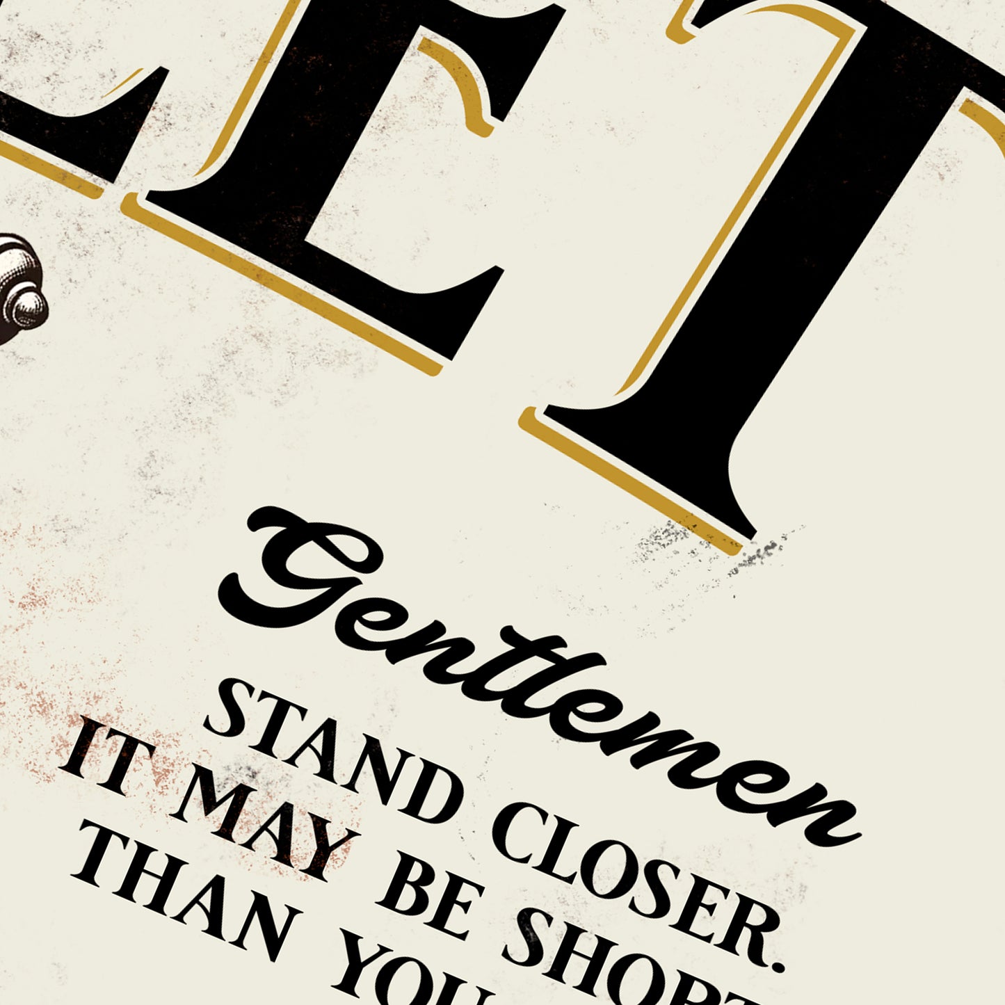 Personalised Toilet Victorian style Metal Sign with rusted effect showing close up image of artwork 3