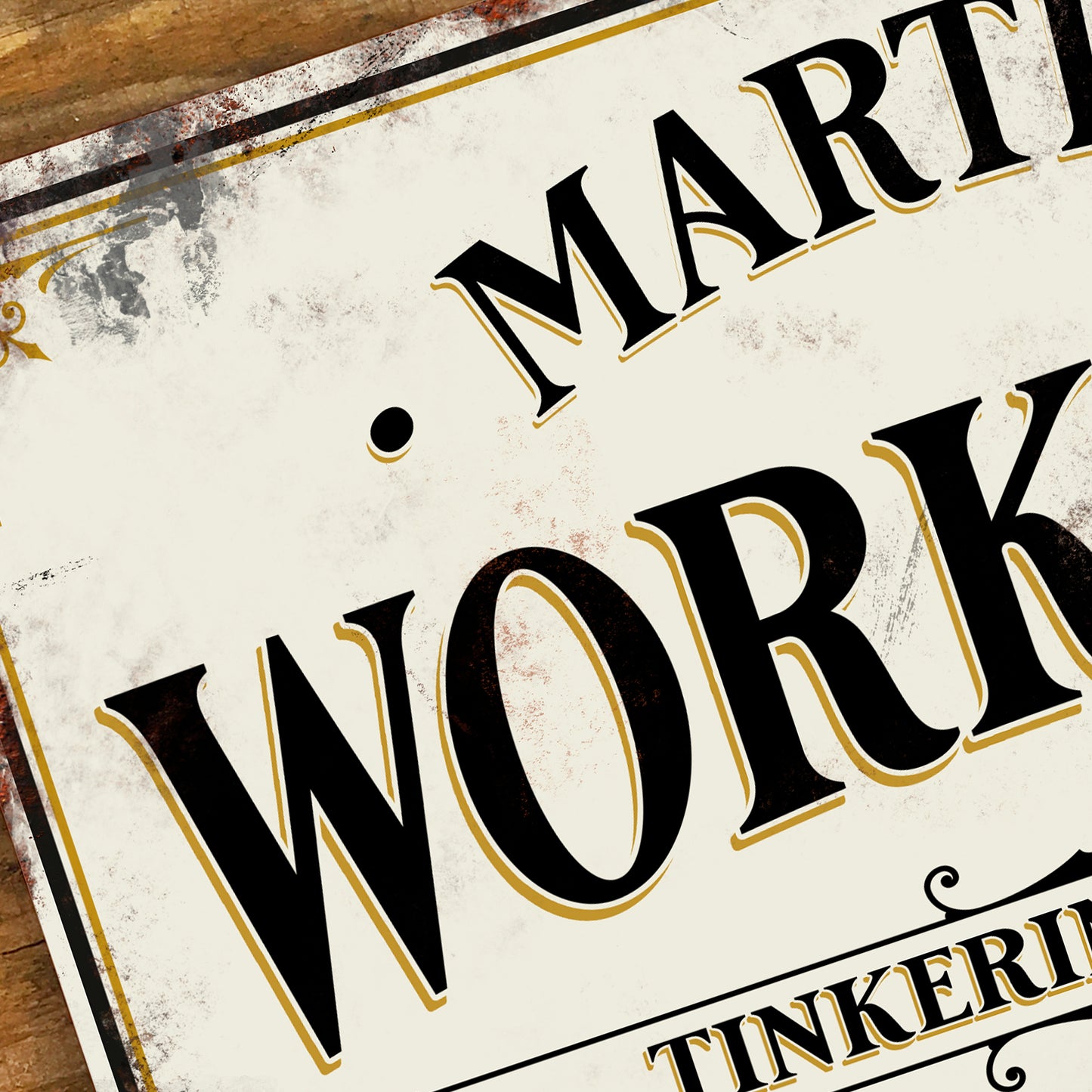 personalised workshop sign vintage metal sign close 1