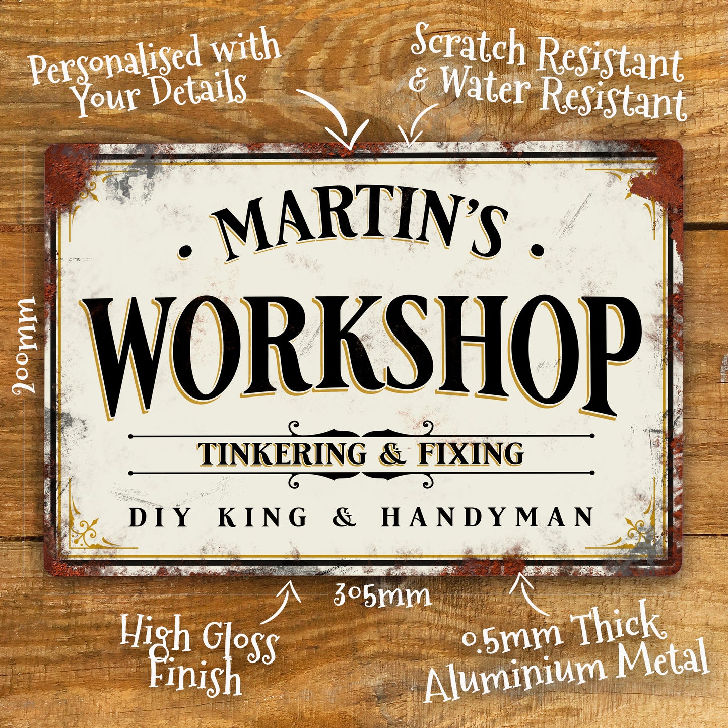 personalised workshop sign vintage metal sign details