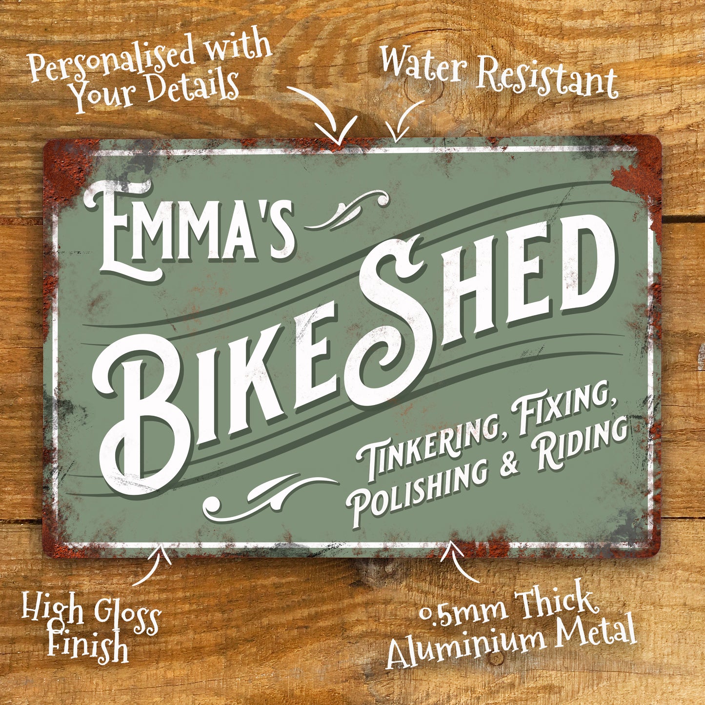 Personalised Bike Shed Sign Custom Bicycle Workshop Metal Sign 200mm x 305mm