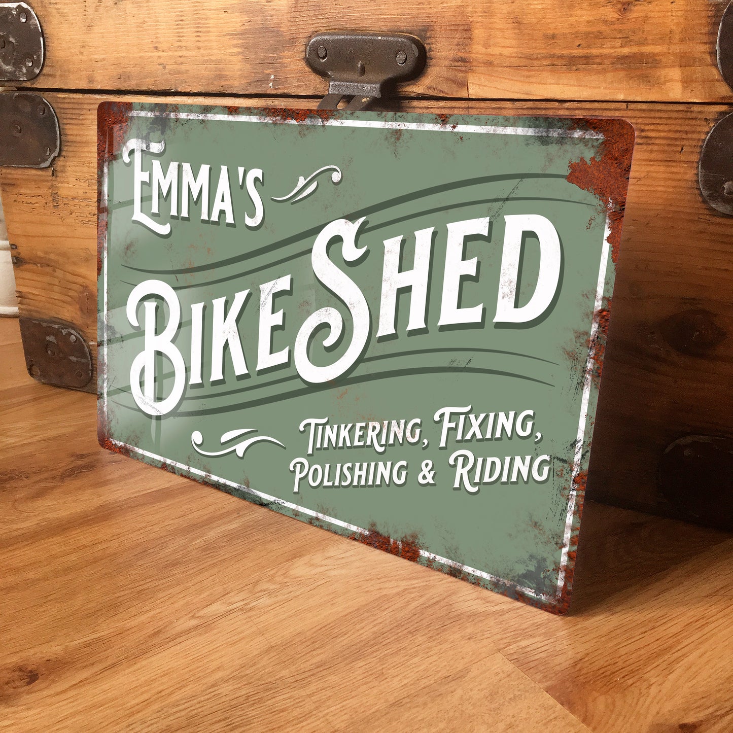 Personalised Bike Shed Sign Custom Bicycle Workshop Metal Sign 200mm x 305mm