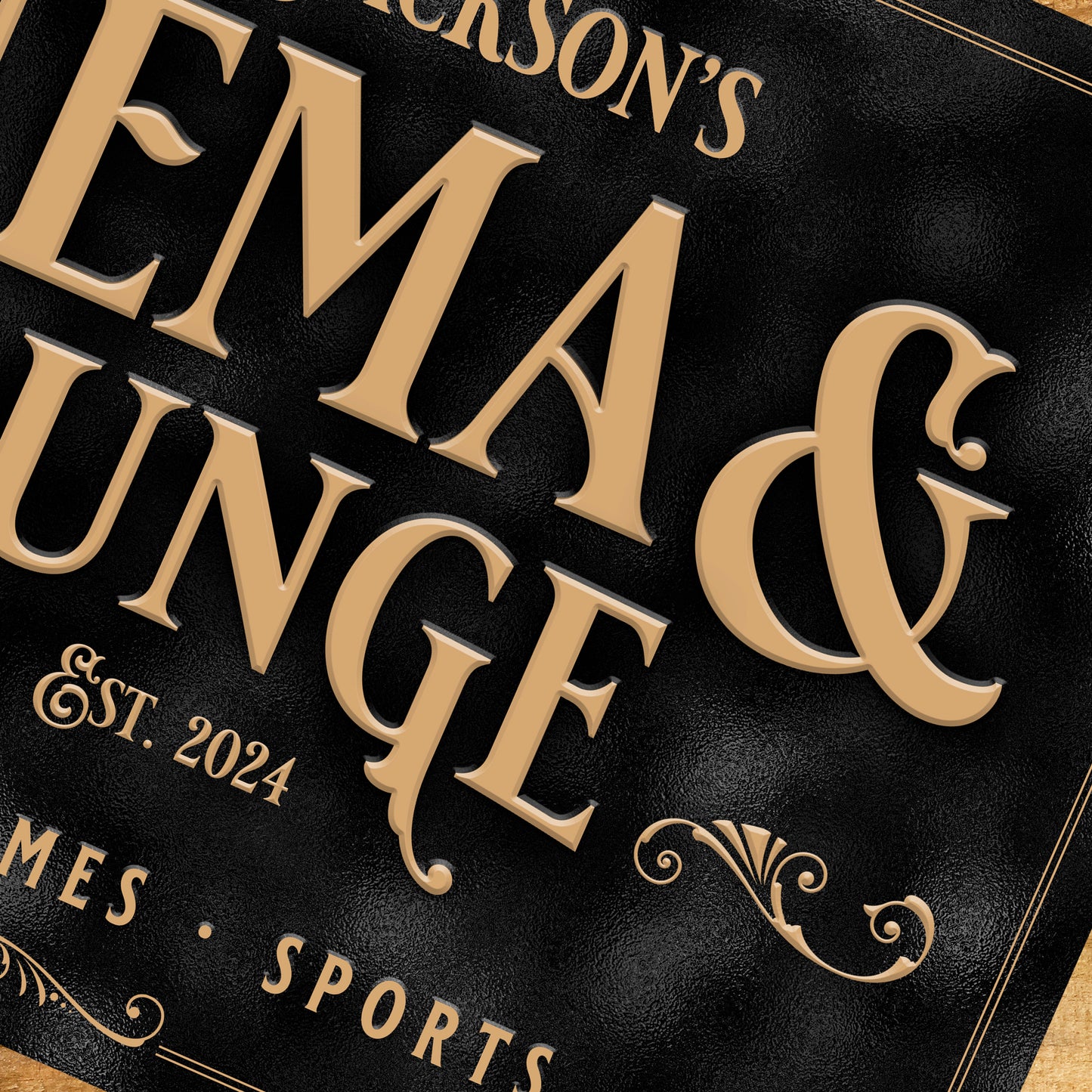 Personalised Home Cinema Sign printed on Aluminium Metal Close up view 2
