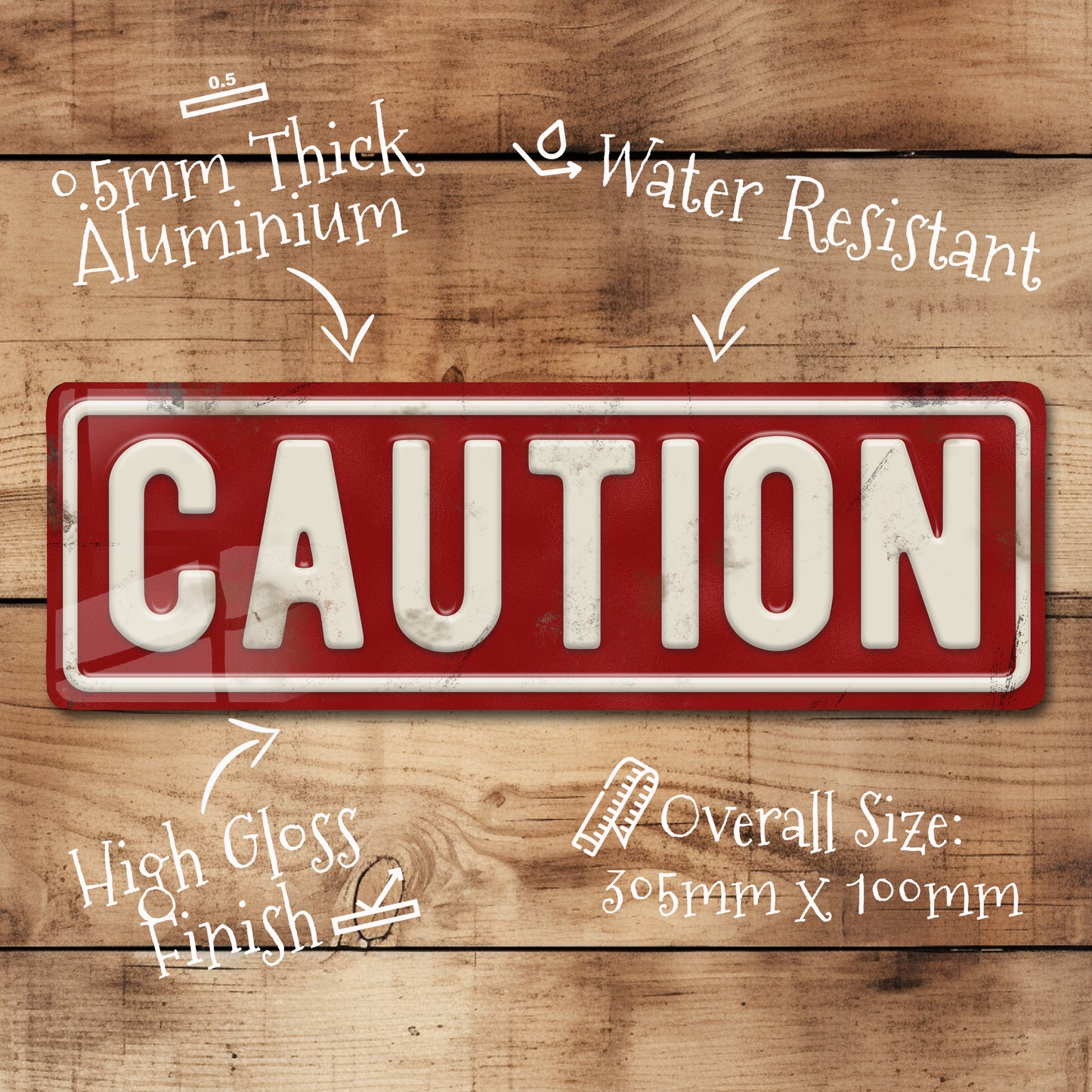 Man Cave Metal Sign Retro Red Caution Vintage Warning Sign - 100x305mm