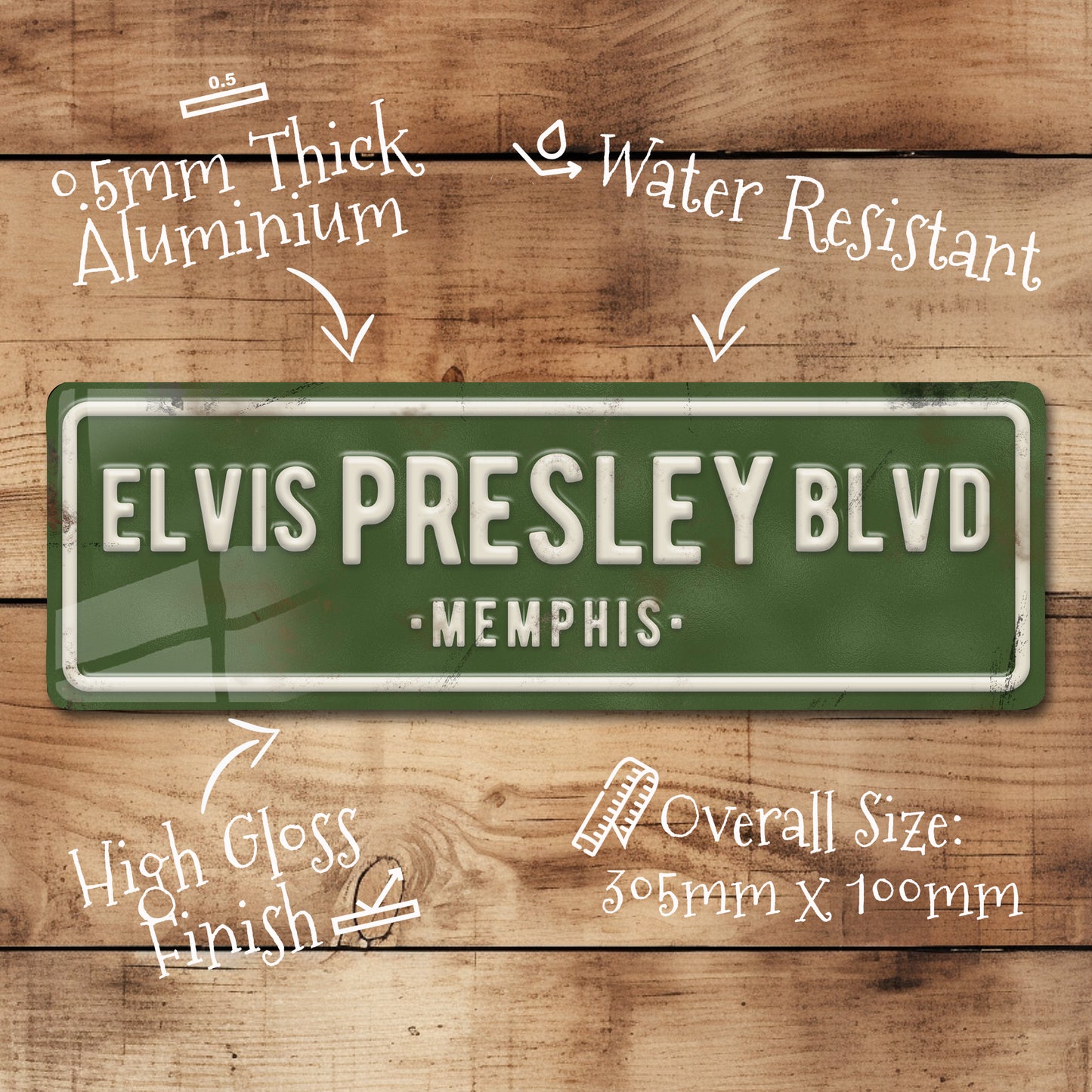 Elvis Presley BLVD Road Sign Metal Retro Vintage Collectors Gift 100x305mm
