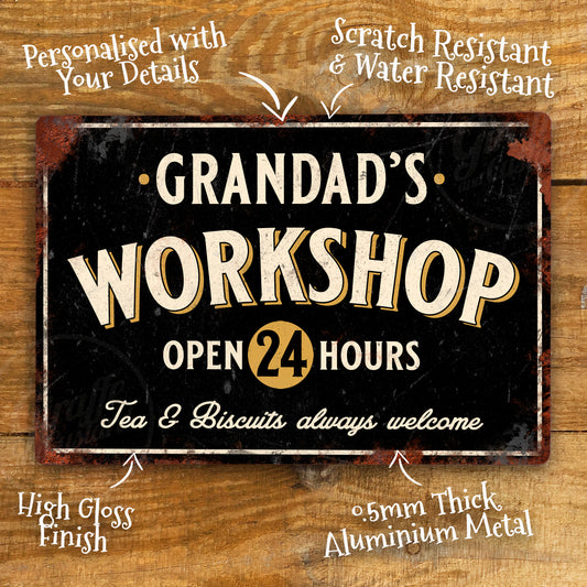Personalised Vintage Workshop Sign Metal Garage Sign 200x305mm