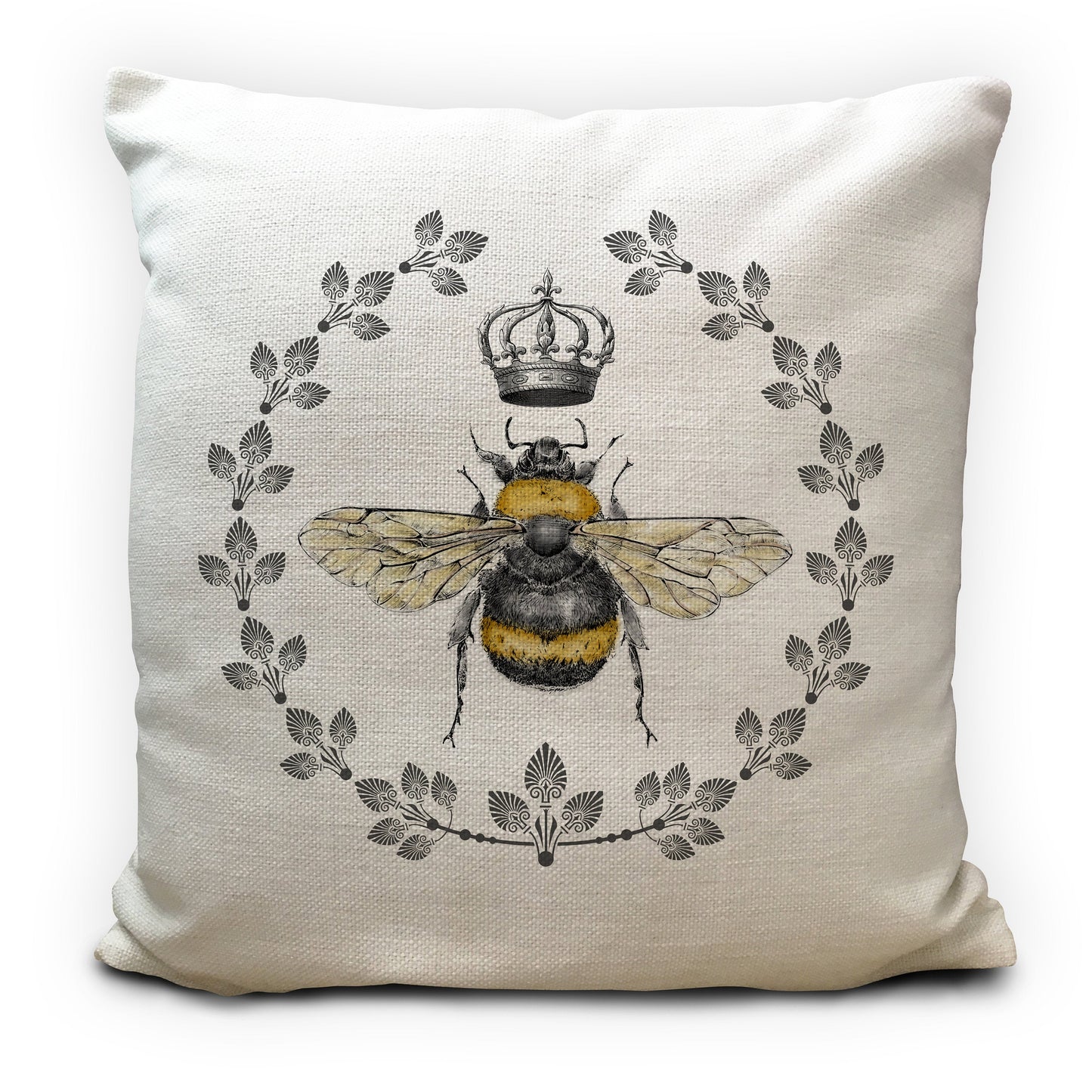 queen bee cushion cover home decor with crown and wreath illustration