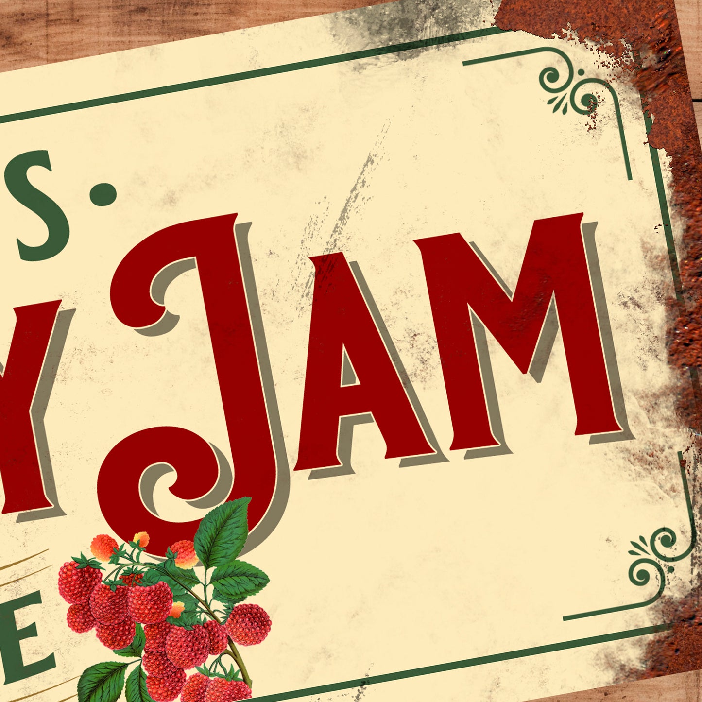 Personalised Raspberry Jam Kitchen Sign Plaque Vintage Retro Shabby - 100x305mm