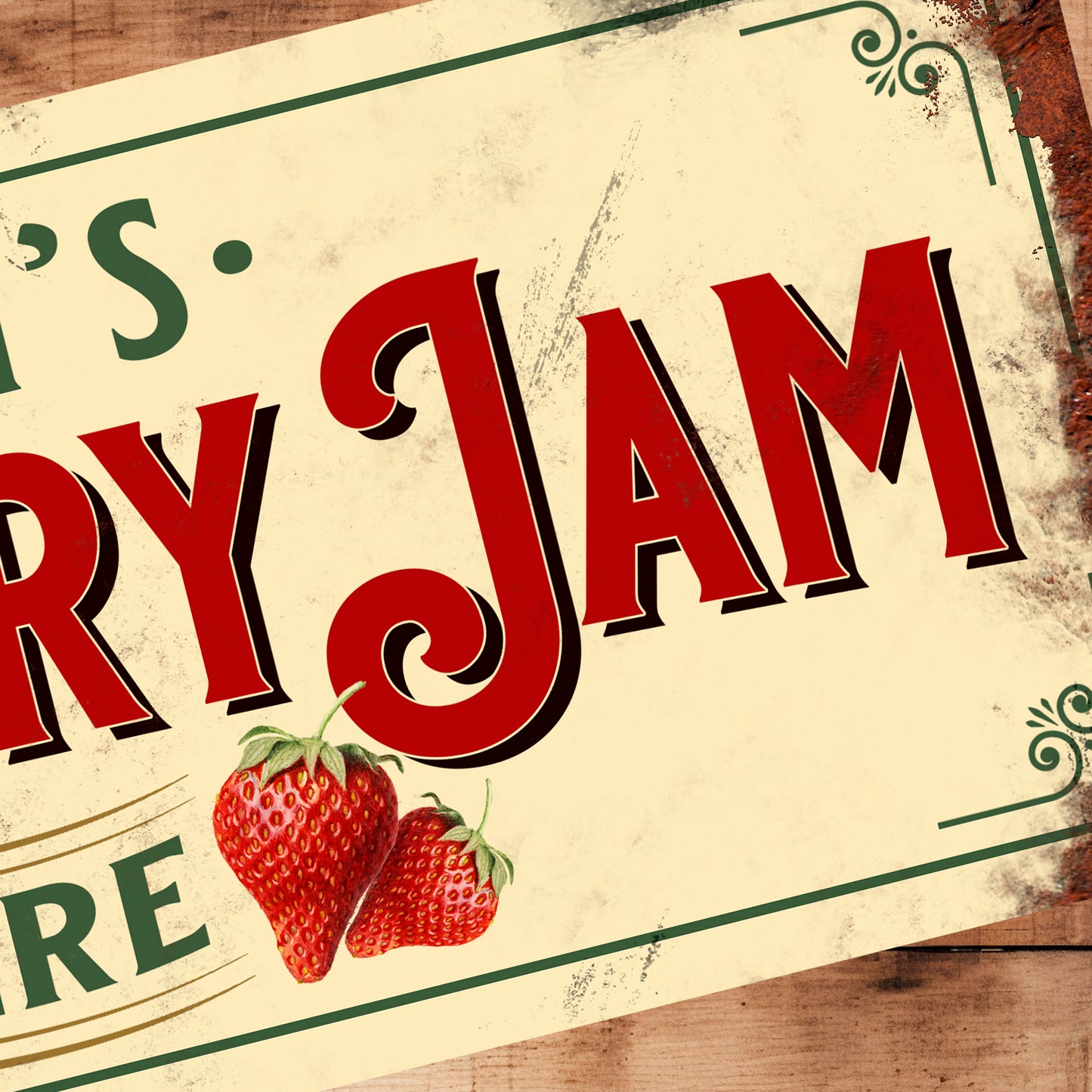 Personalised Strawberry Jam Kitchen Sign Plaque Vintage Retro Shabby - 100x305mm