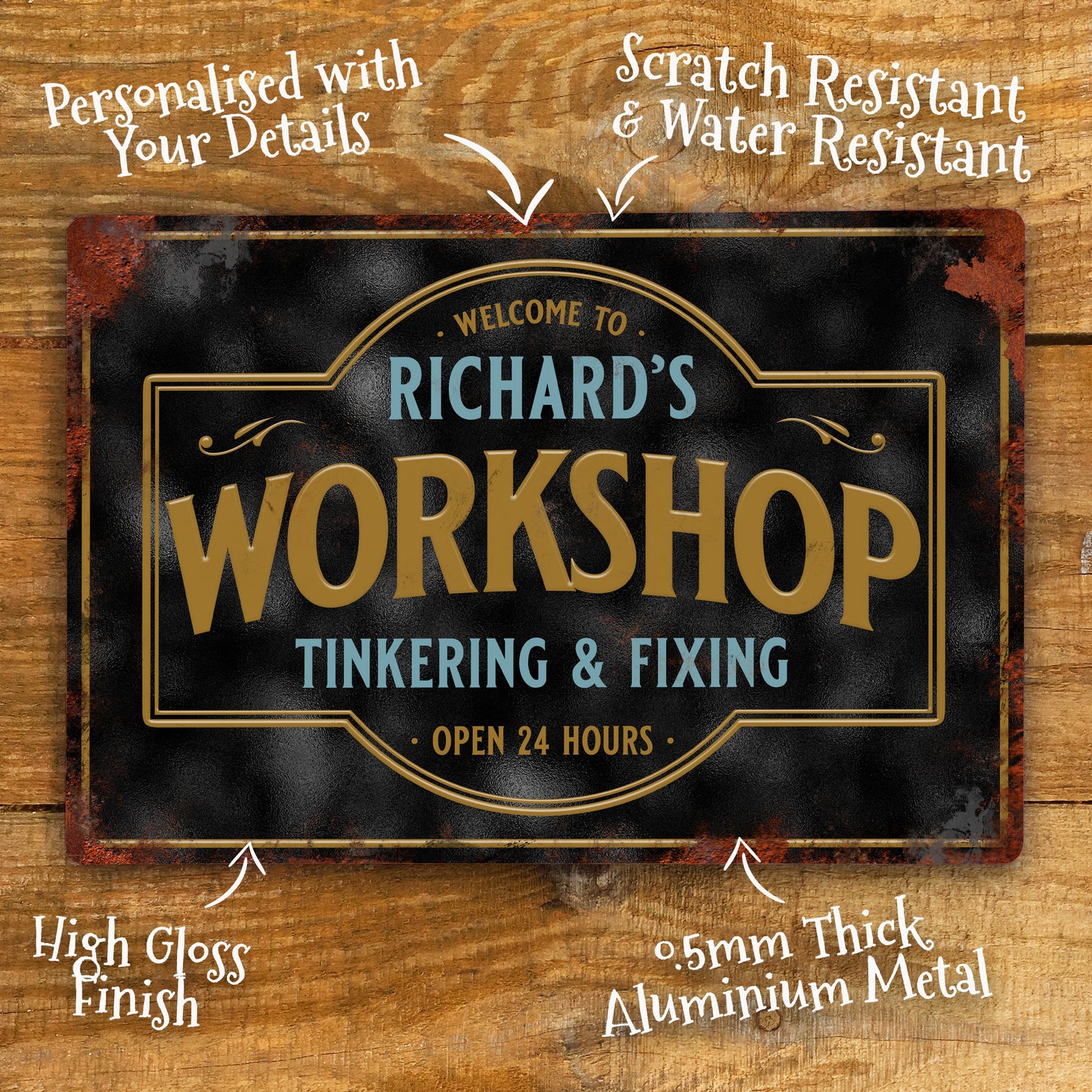 Personalised Workshop Sign Metal Man Cave Custom Sign 305 x 200mm