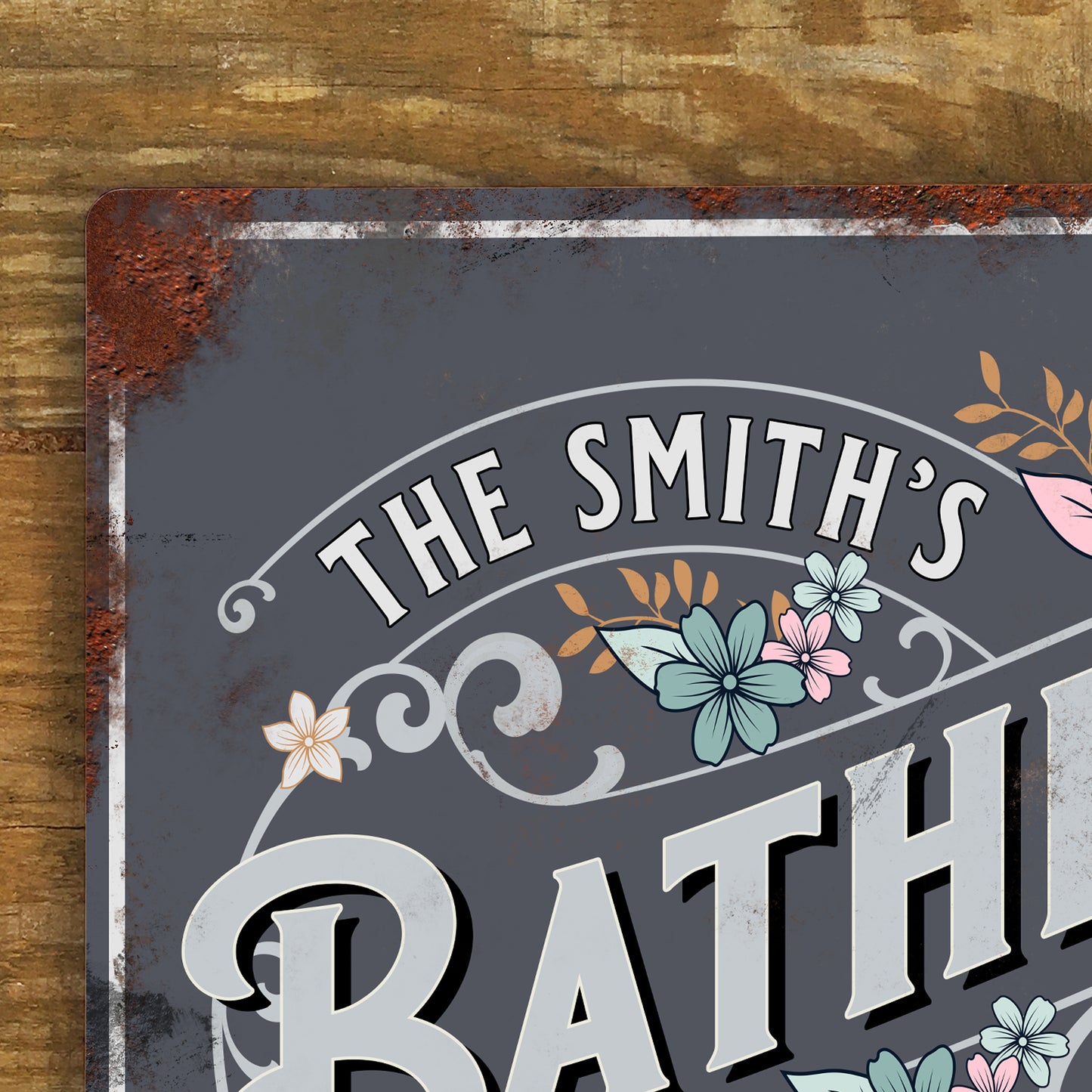 Vintage Retro personalised bathroom metal sign close 1