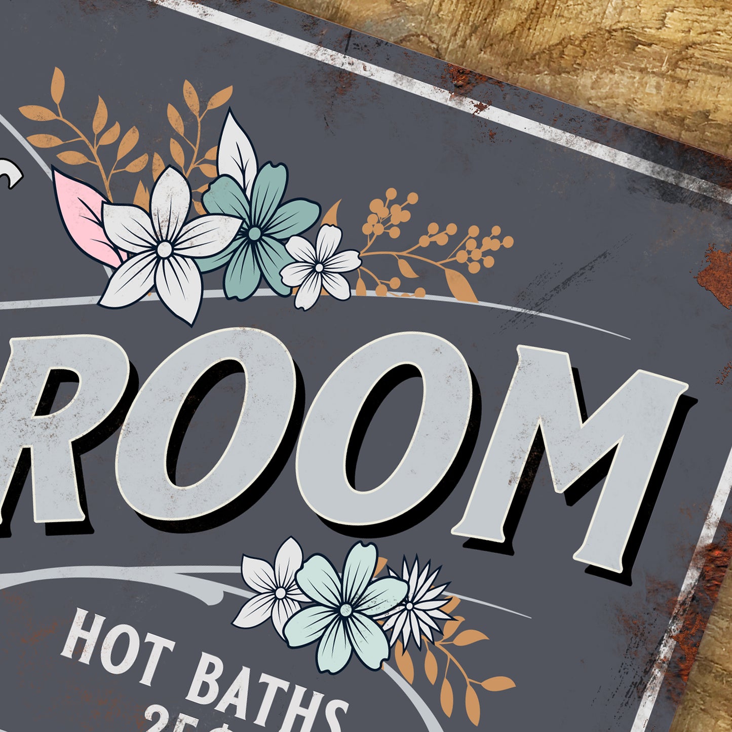 Vintage Retro personalised bathroom metal sign close 3