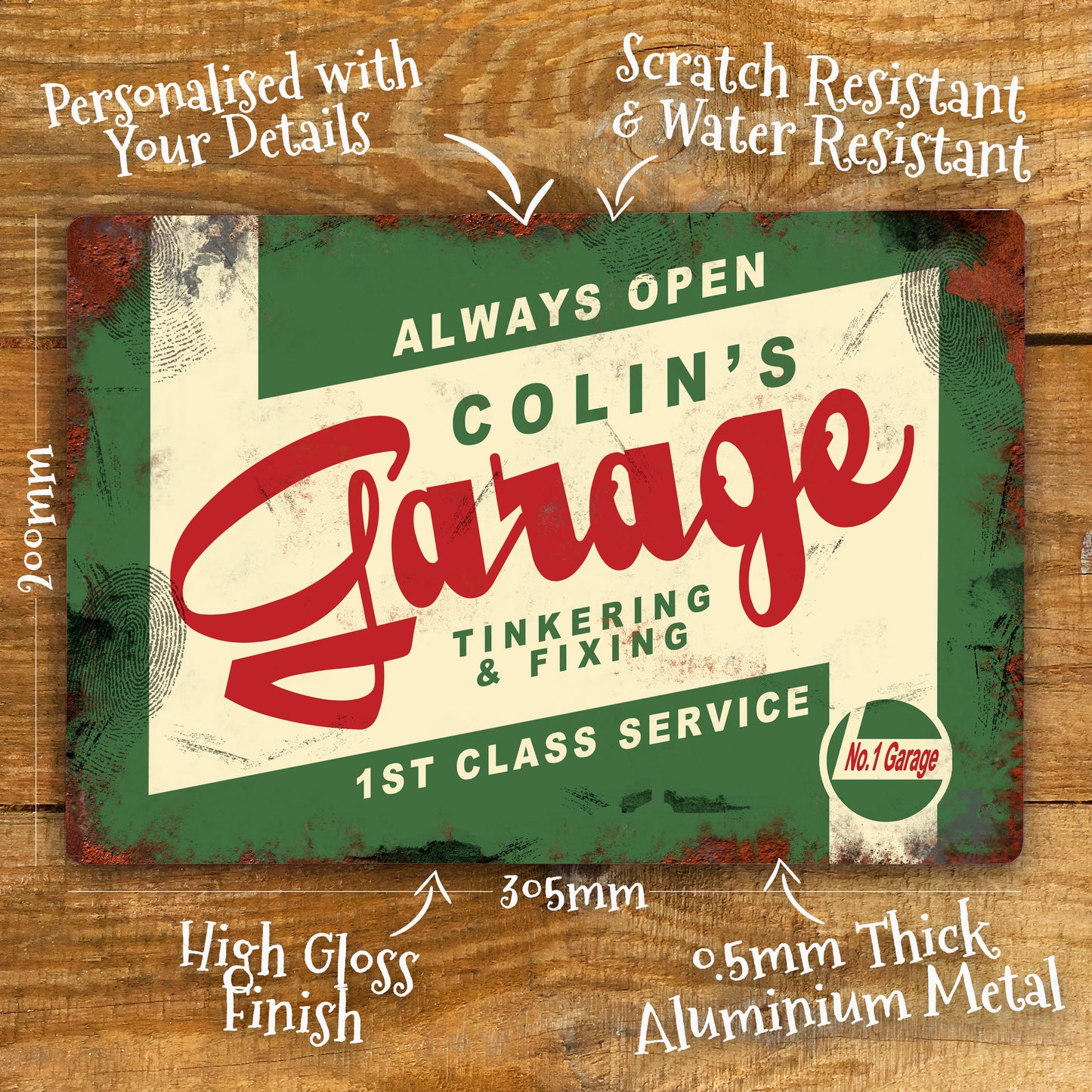 Personalised Garage Sign Retro Metal Sign - Vintage Garage Motor Oil 200x305mm