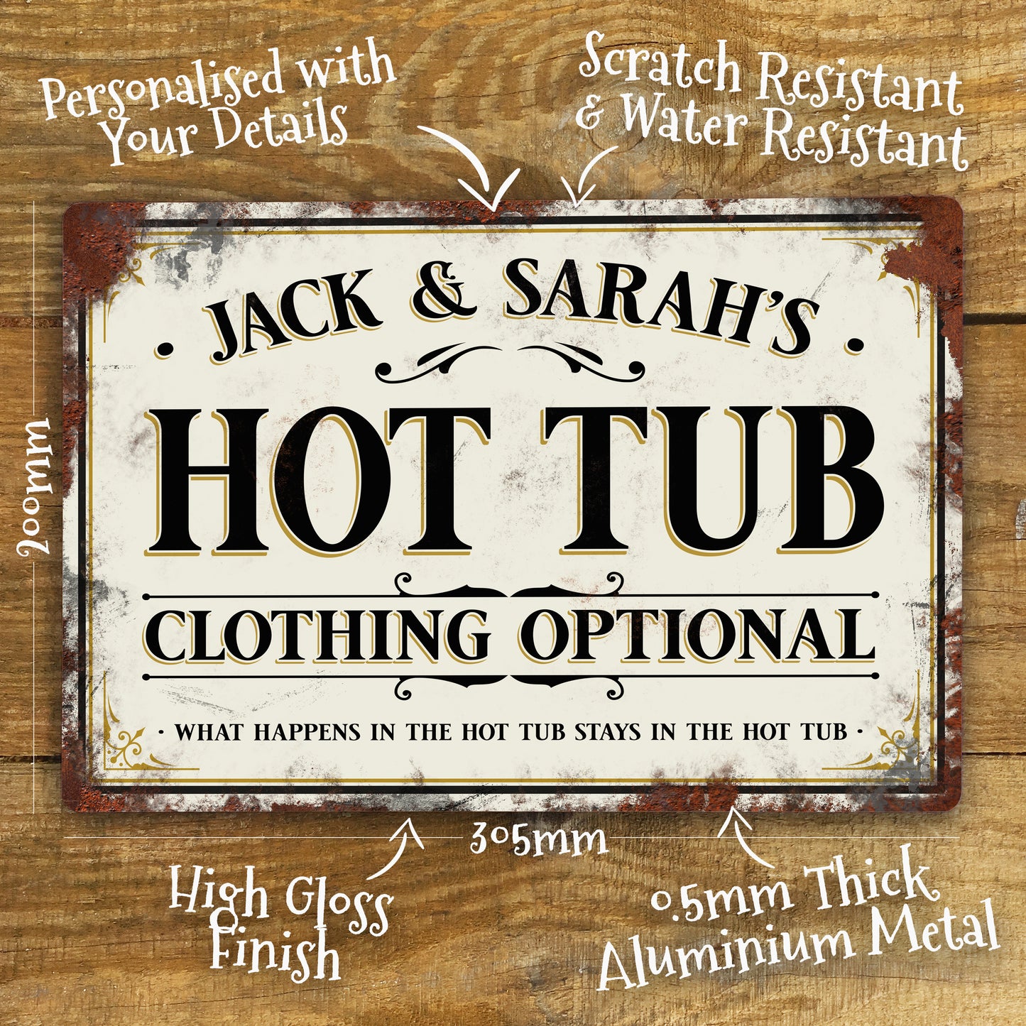 Personalised Hot Tub Metal Door Wall Sign Vintage