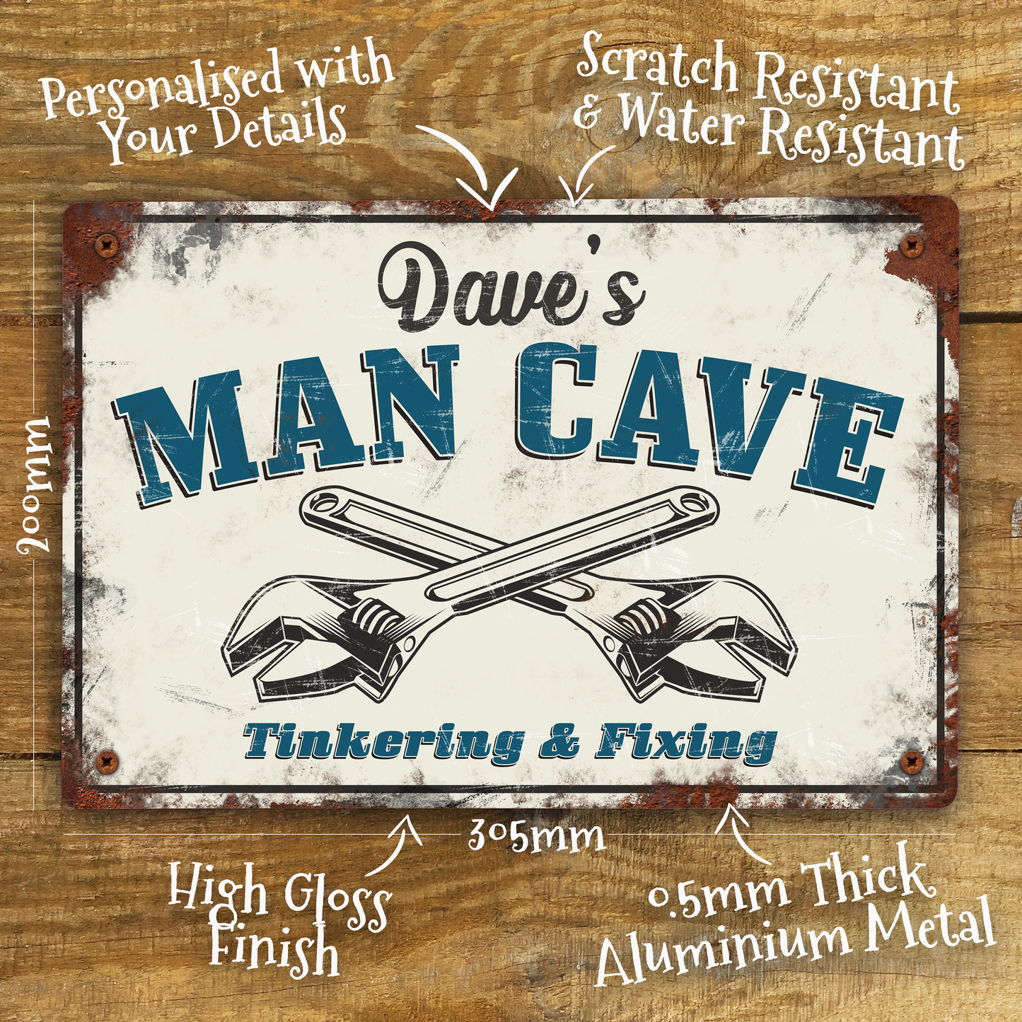 Personalised Man Cave Sign Custom Workshop Metal Sign 200mm x 305mm