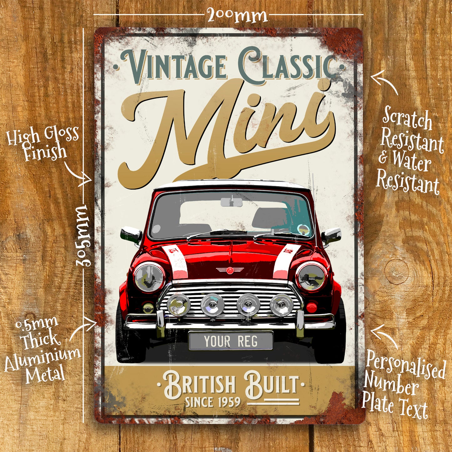 Personalised Classic Mini Cooper Metal Sign 200mm x 305mm