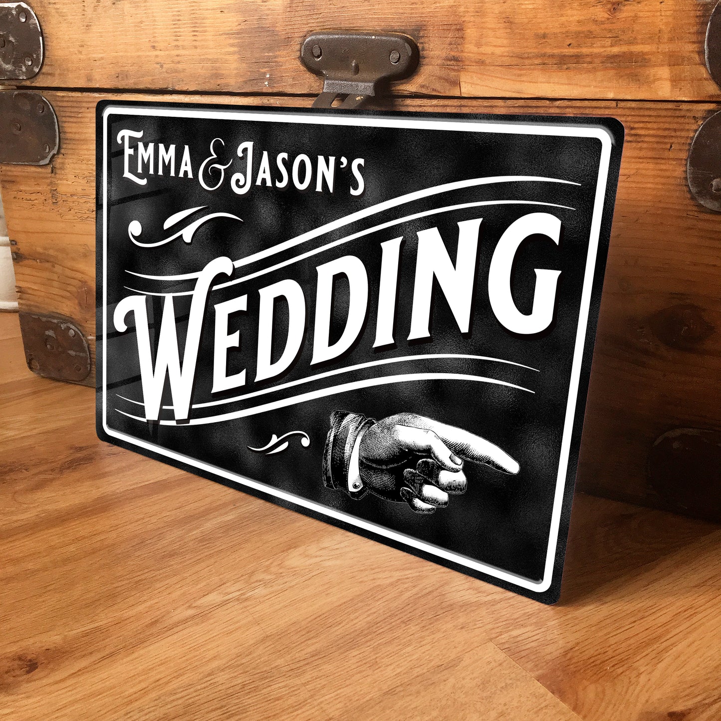 Personalised Retro Wedding Metal Sign - Vintage hand pointer direction Sign