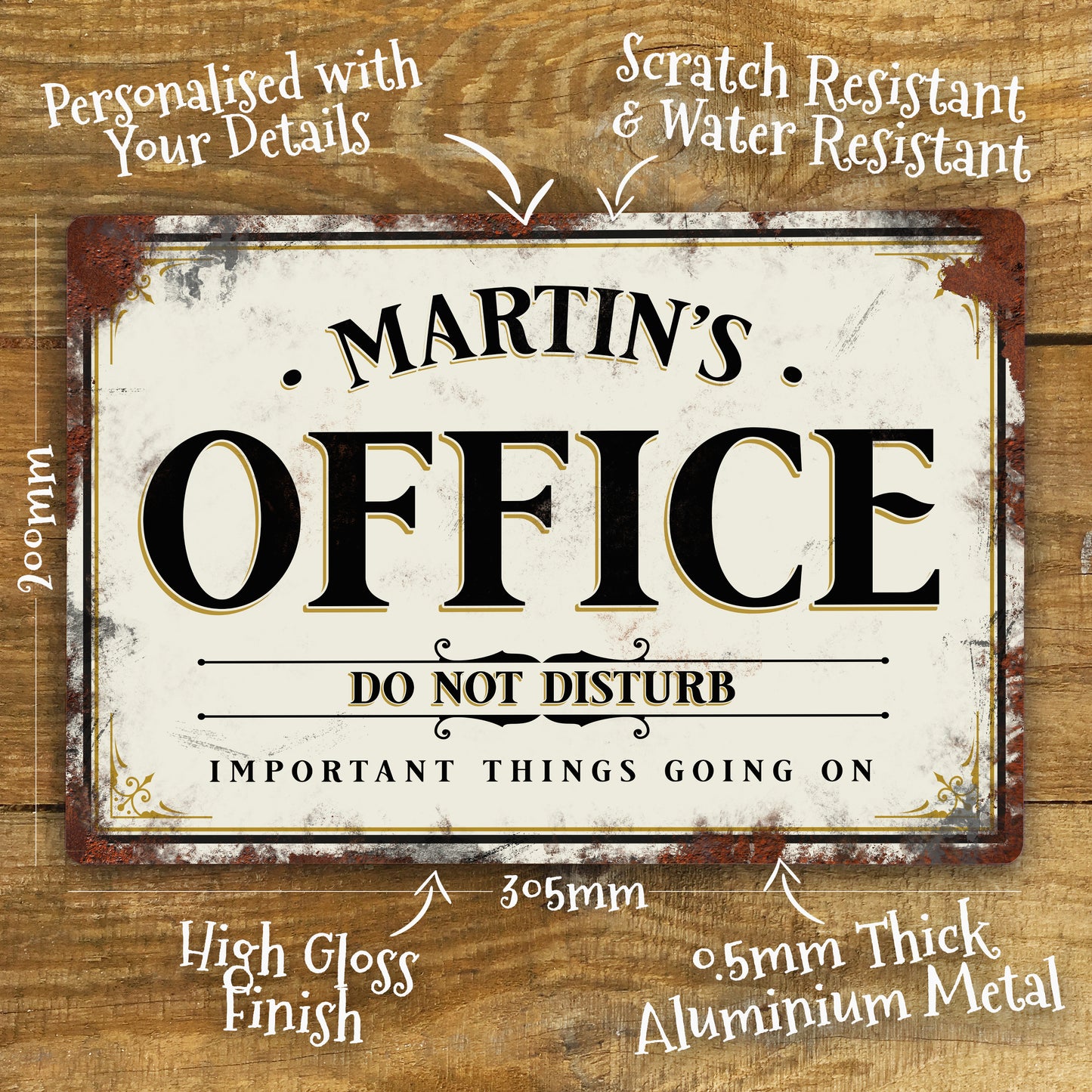 Personalised Office Metal Door Wall Sign Vintage 200x305mm