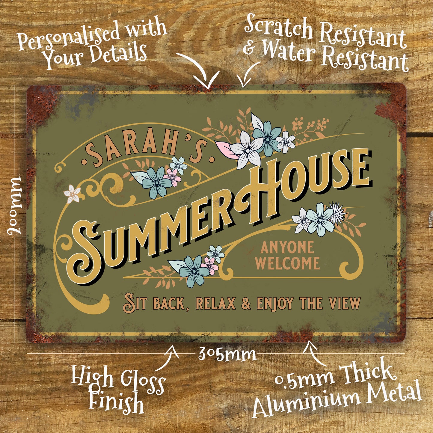 Personalised Garden Summer House Outdoor Door Wall Sign Vintage 200x305mm