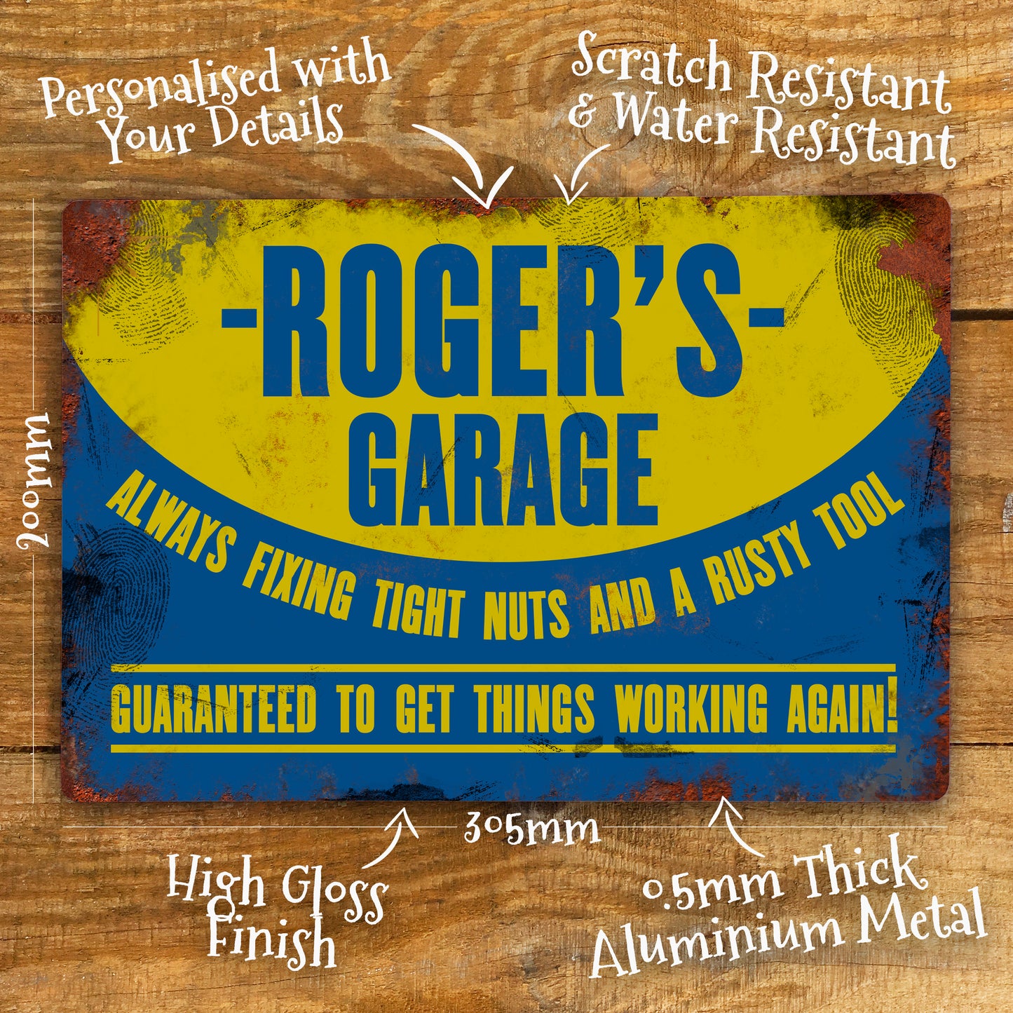 Personalised Garage Metal Sign - Vintage Retro Metal Door Wall Sign 200x305mm