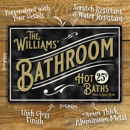 Vintage Retro personalised bathroom metal sign details