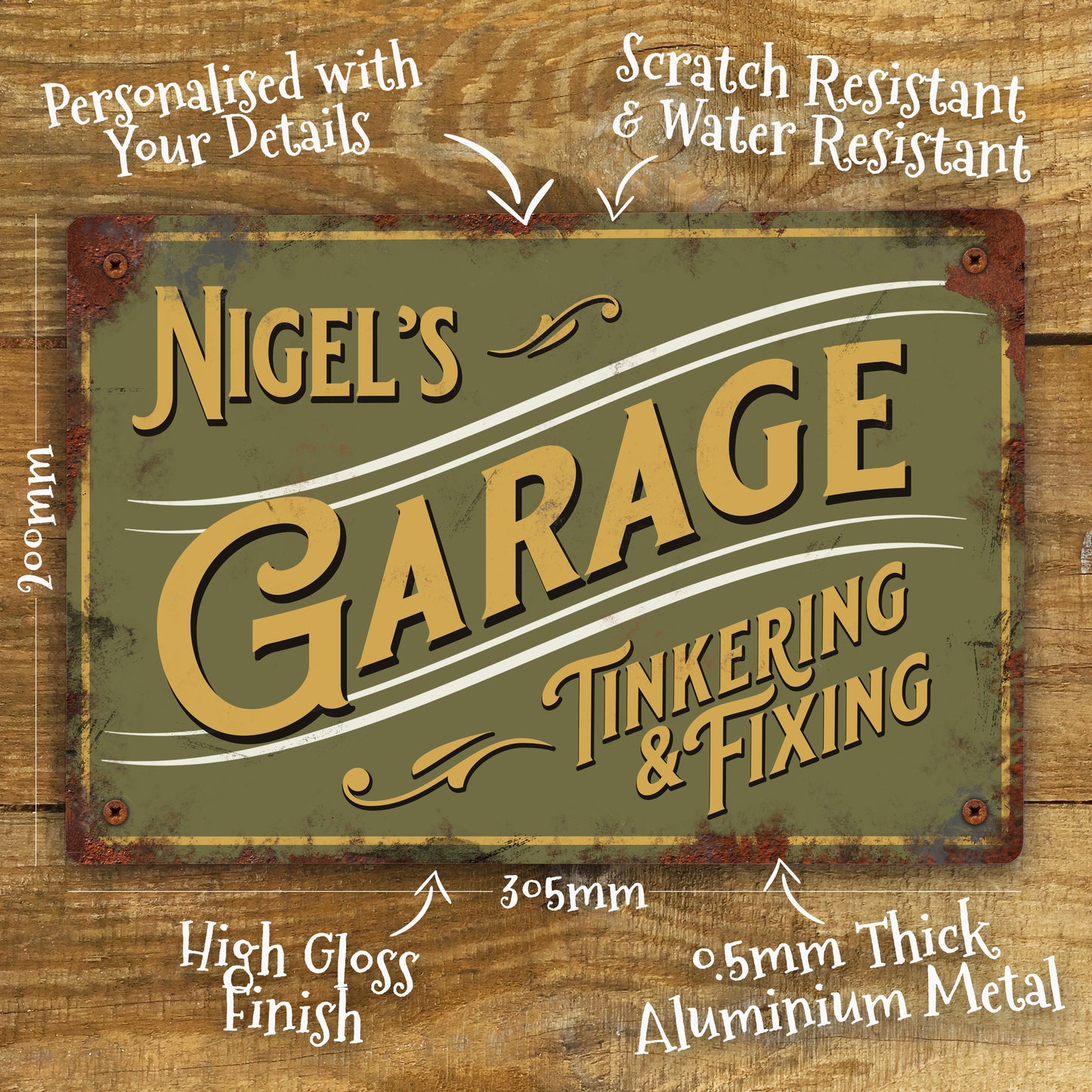Personalised Garage Metal Door Wall Sign Vintage 200x305mm