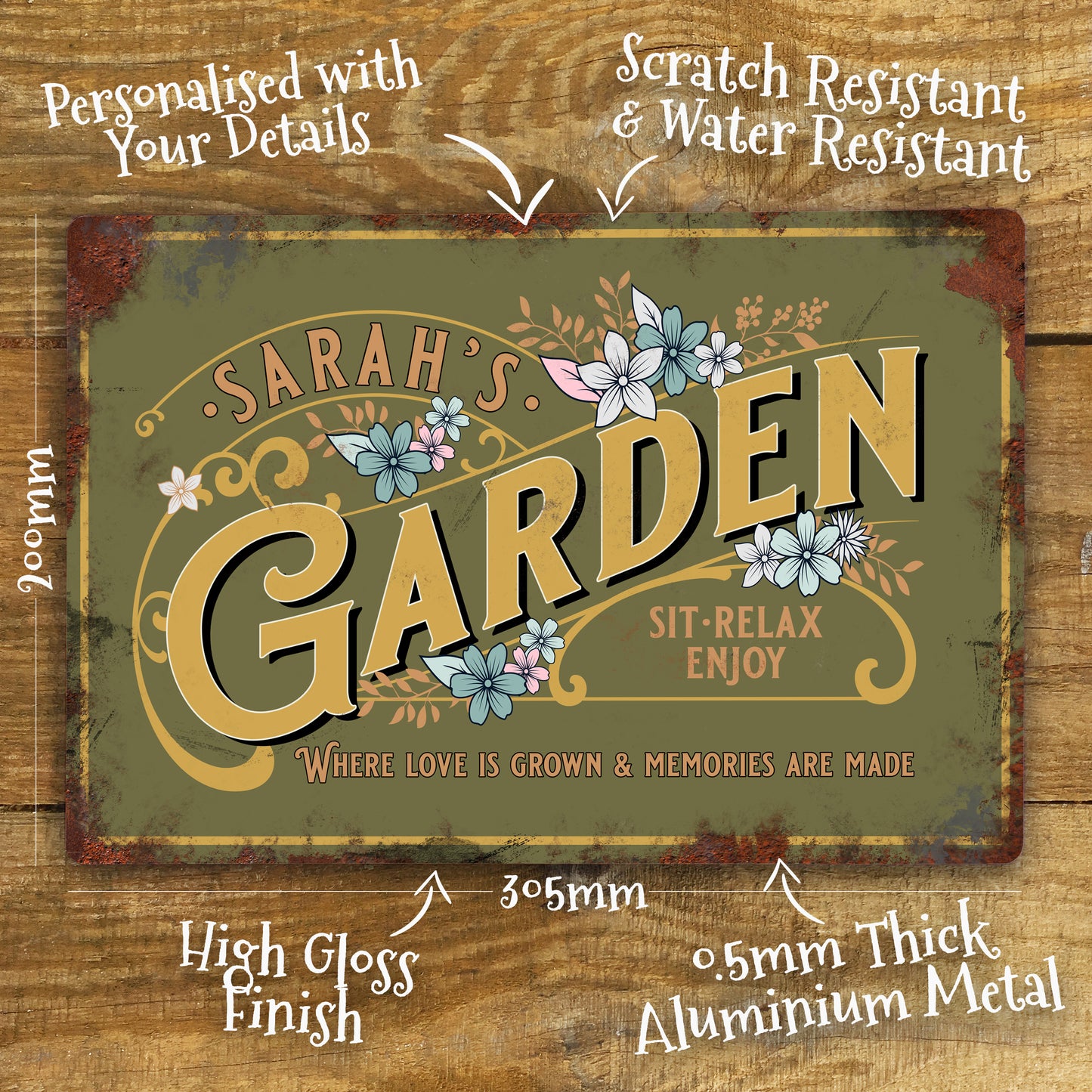 Personalised Garden Metal Outdoor Door Wall Sign Vintage 200x305mm