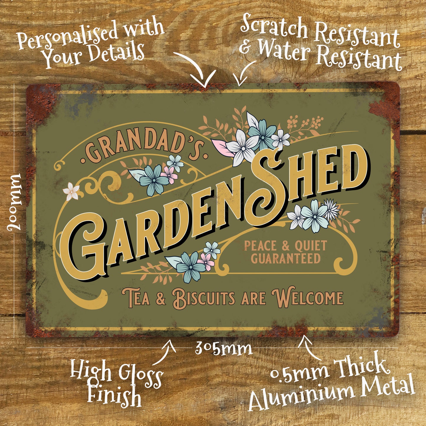 Personalised Garden Shed Metal Door Wall Sign Vintage 200x305mm