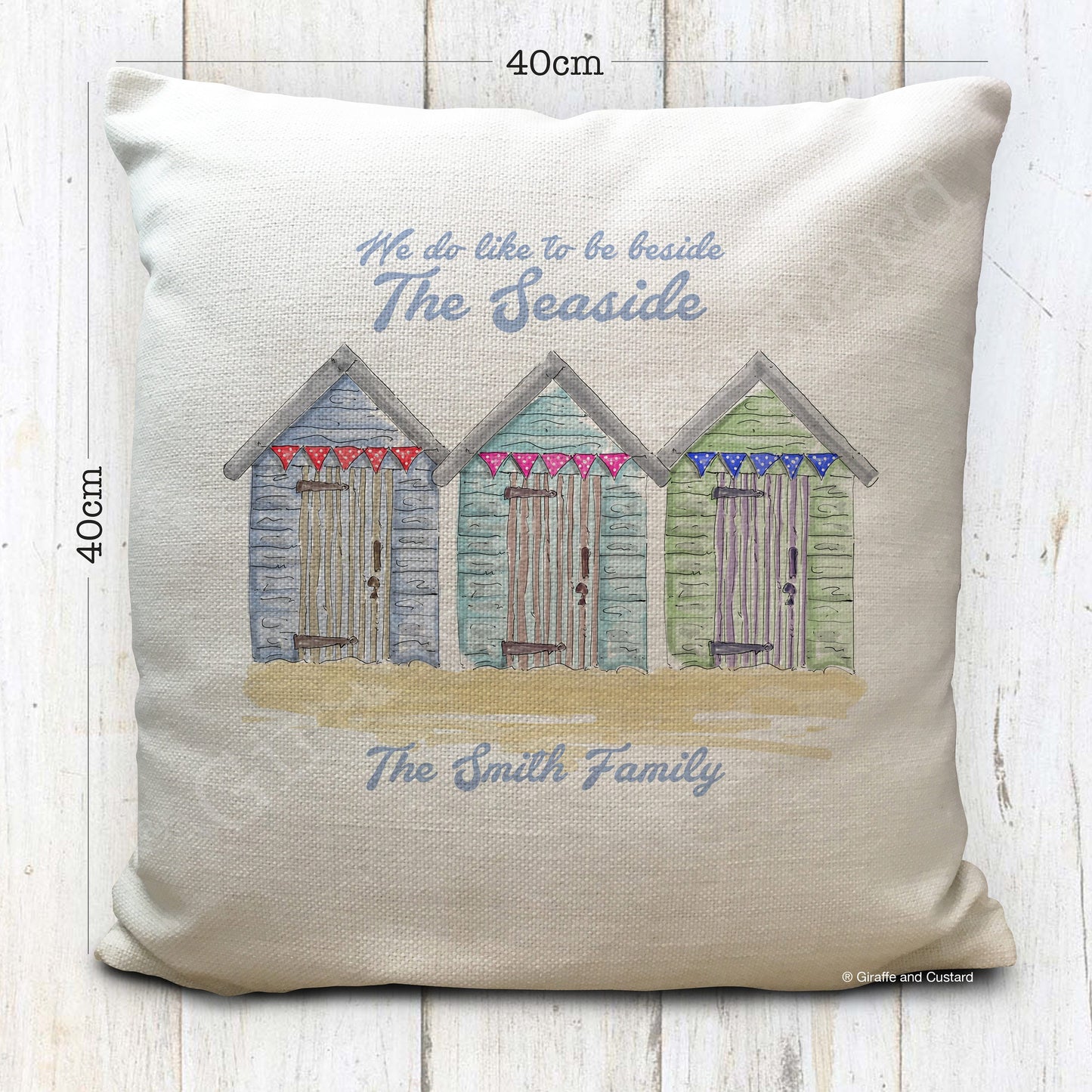 personalised custom seaside beach huts cushion cover measurements