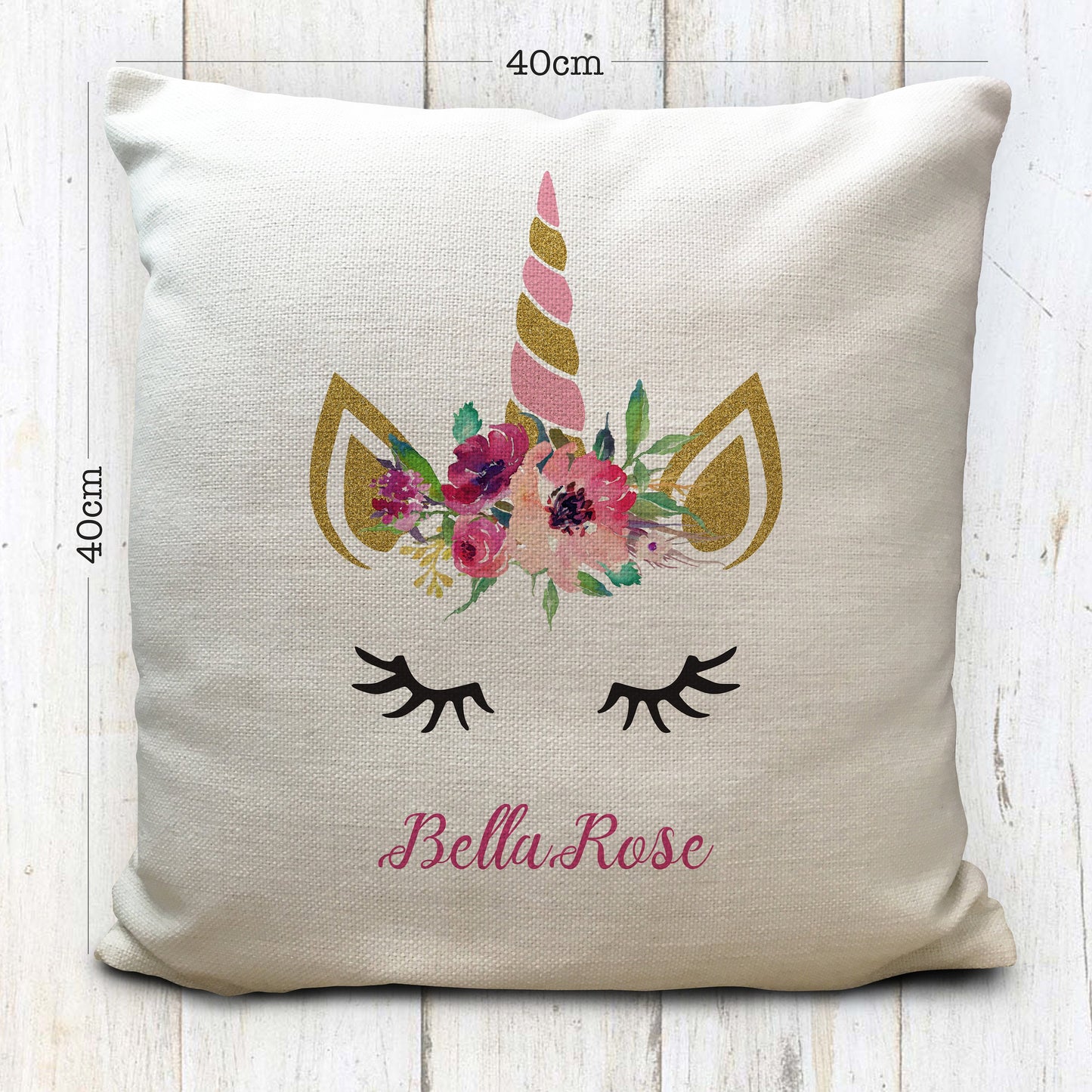 Personalised Unicorn Cushion Cover Floral Fantasy Illustration 16" 40cm